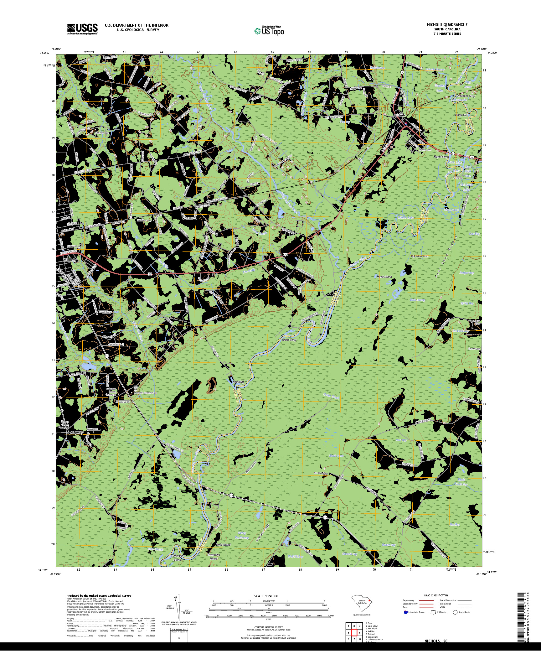 US TOPO 7.5-MINUTE MAP FOR NICHOLS, SC