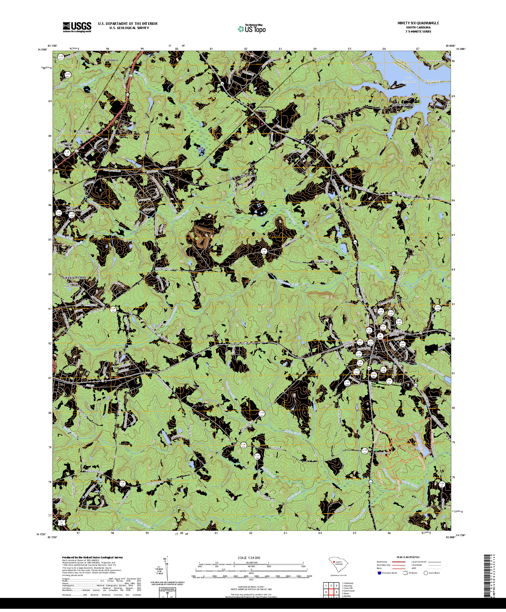 US TOPO 7.5-MINUTE MAP FOR NINETY SIX, SC