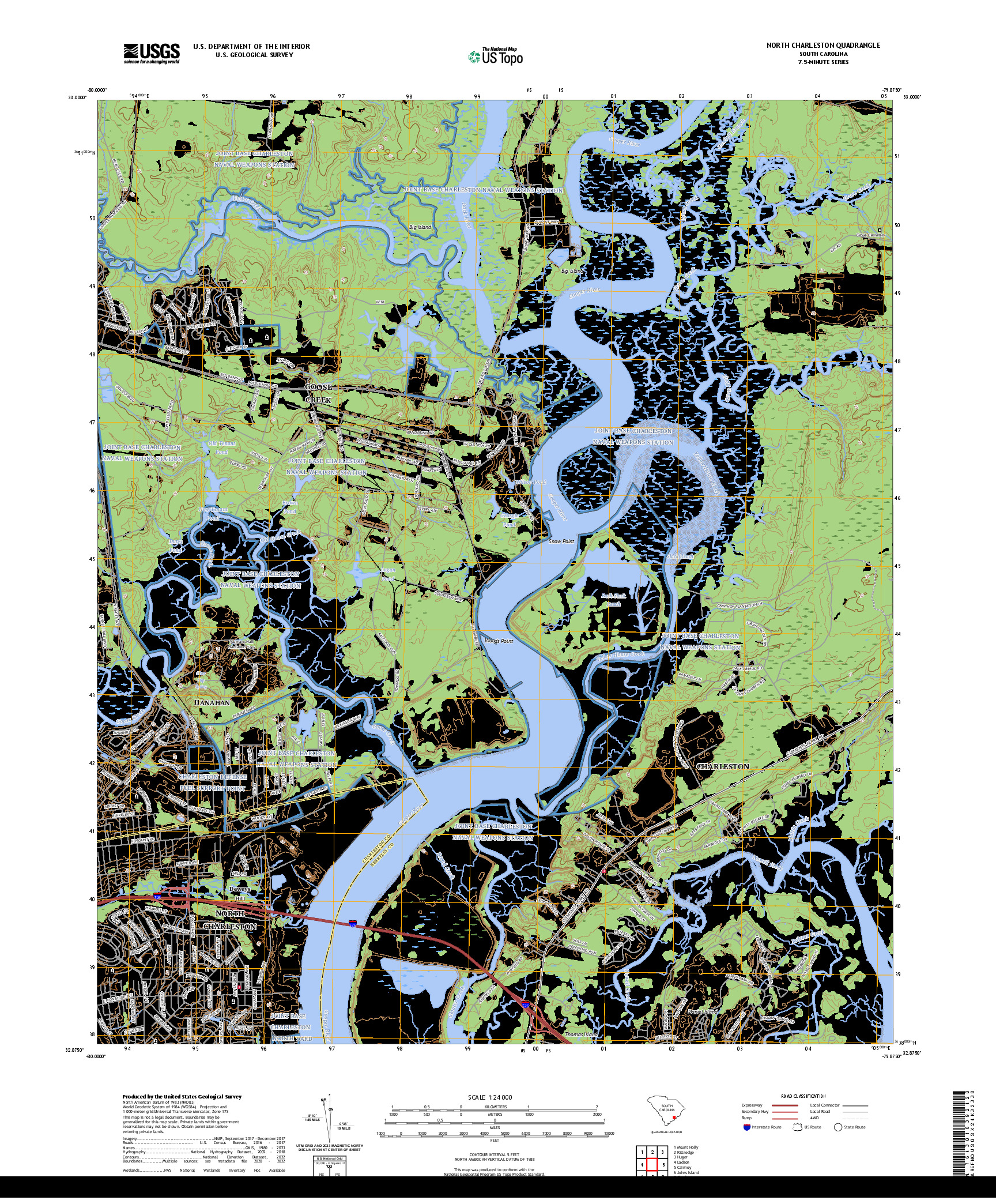 US TOPO 7.5-MINUTE MAP FOR NORTH CHARLESTON, SC