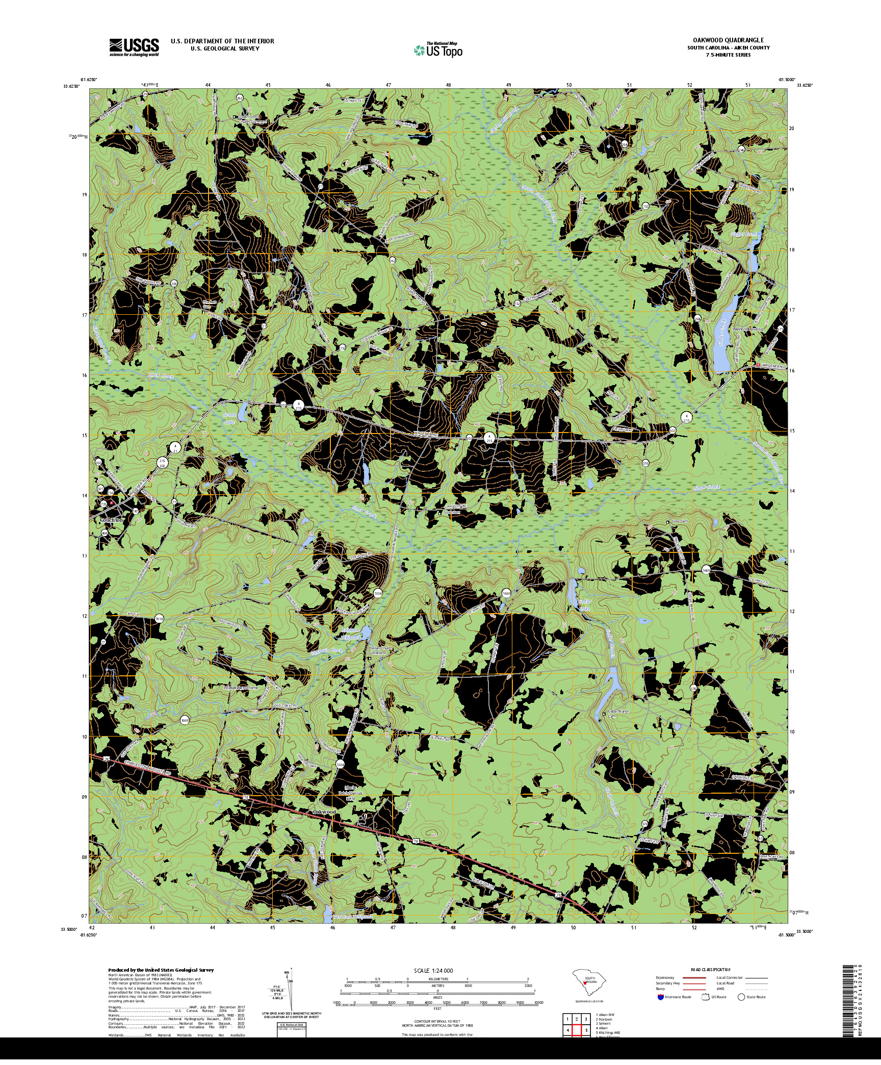 US TOPO 7.5-MINUTE MAP FOR OAKWOOD, SC