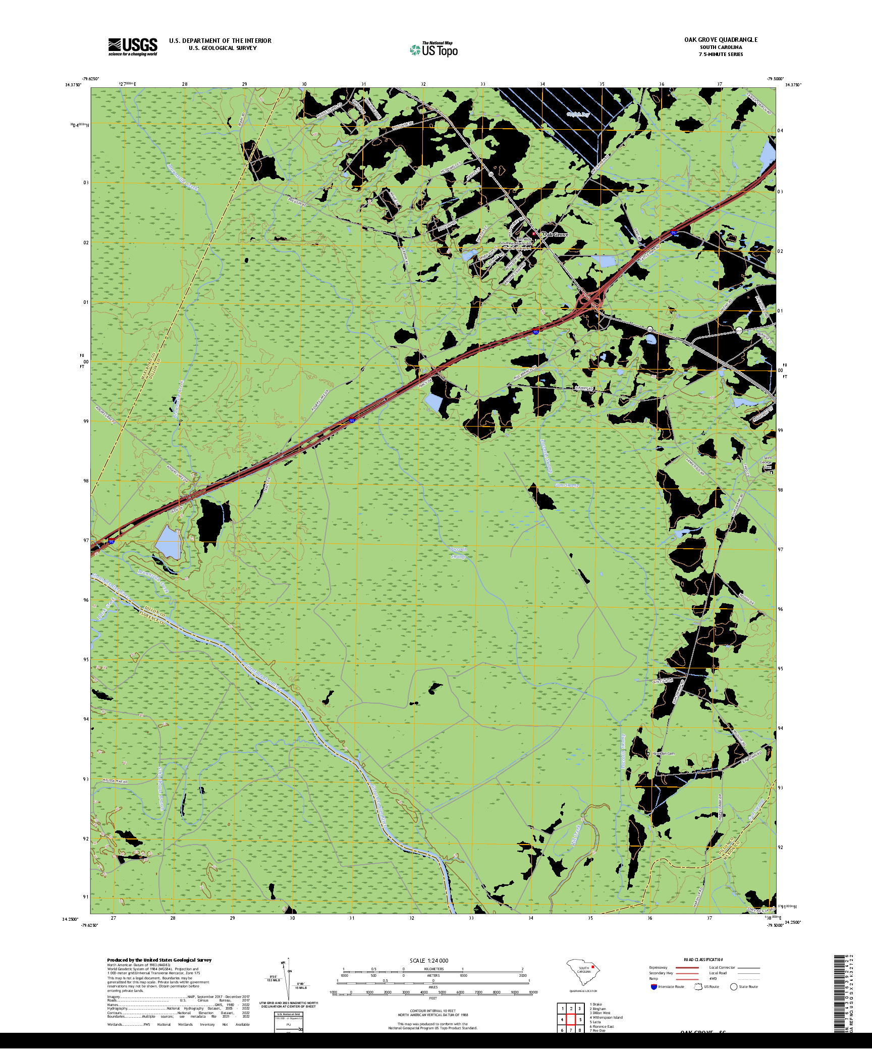US TOPO 7.5-MINUTE MAP FOR OAK GROVE, SC