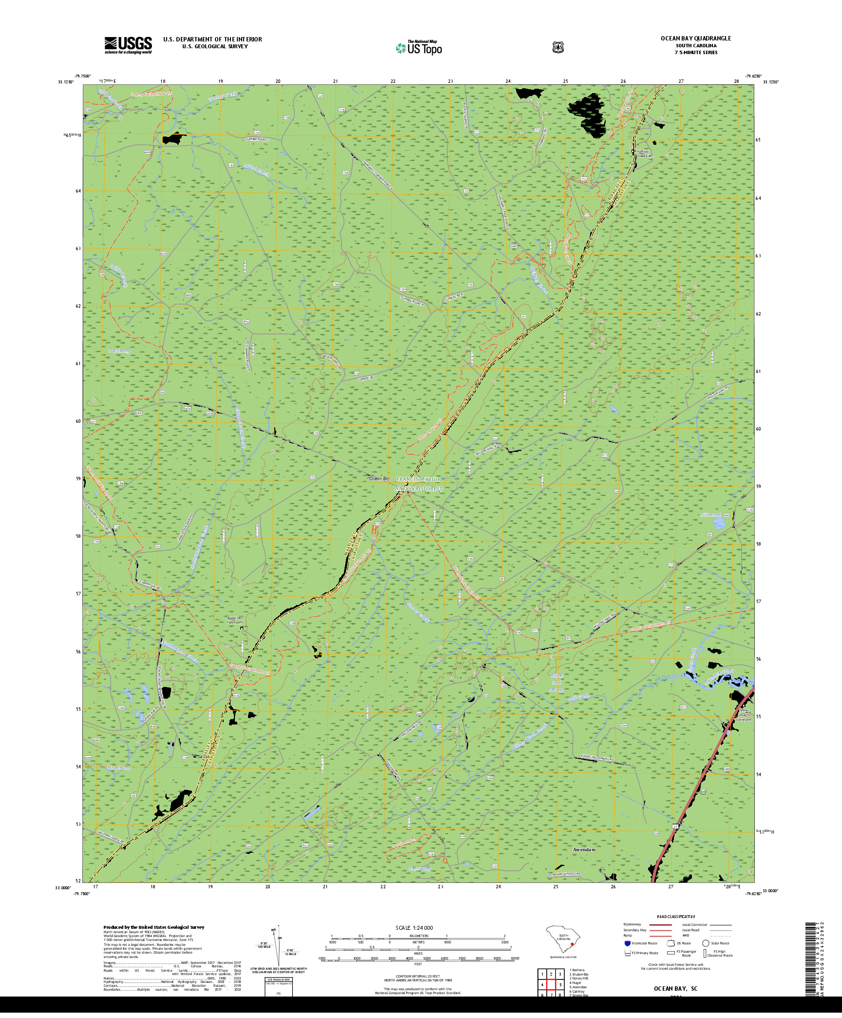 US TOPO 7.5-MINUTE MAP FOR OCEAN BAY, SC