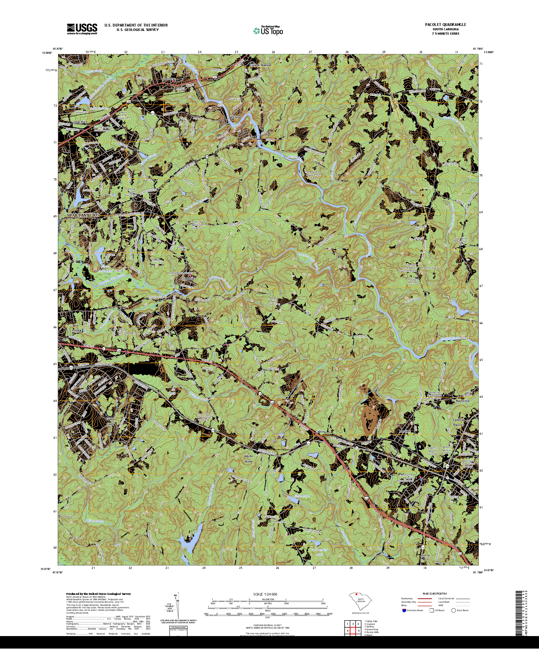 US TOPO 7.5-MINUTE MAP FOR PACOLET, SC