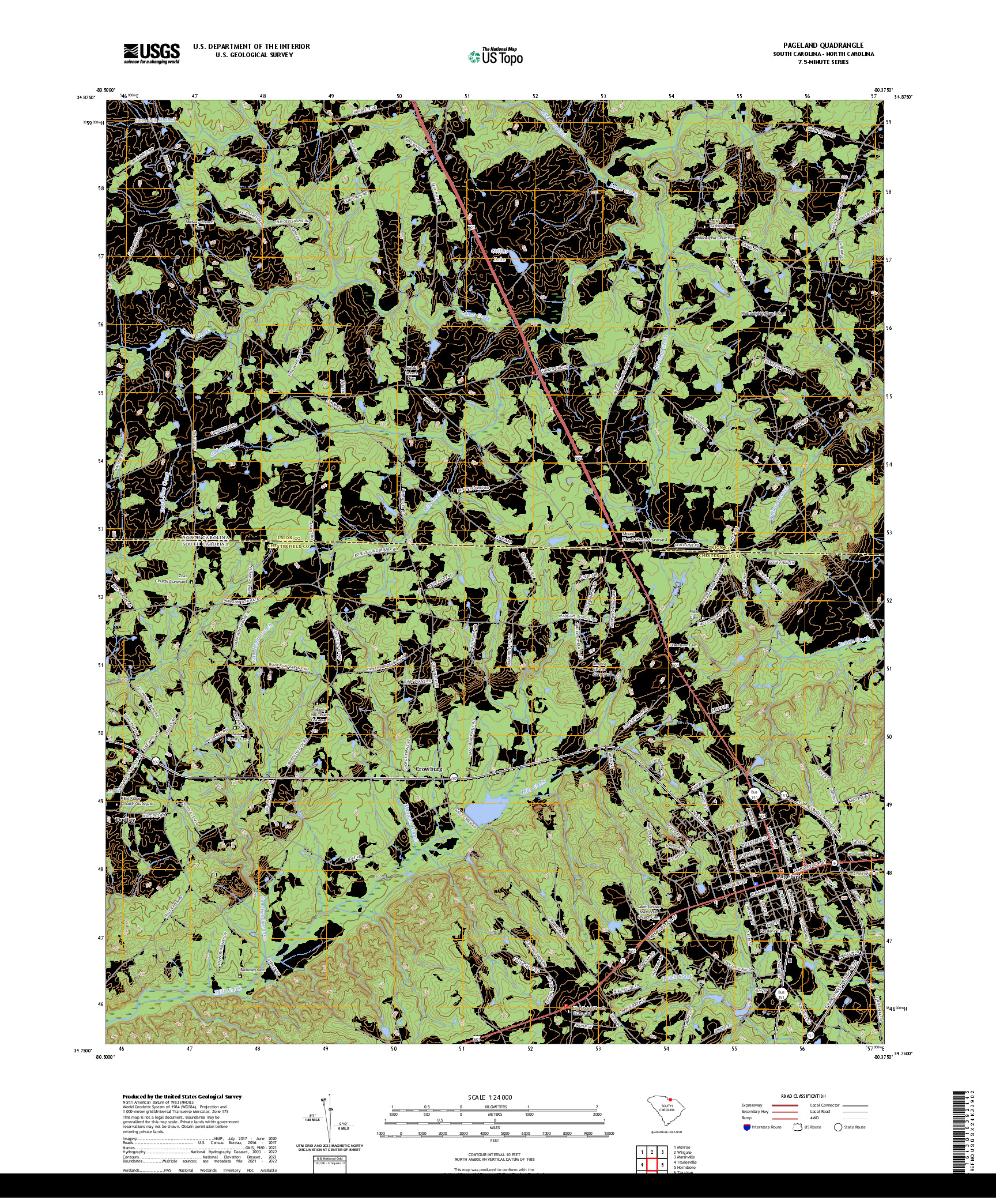 US TOPO 7.5-MINUTE MAP FOR PAGELAND, SC,NC