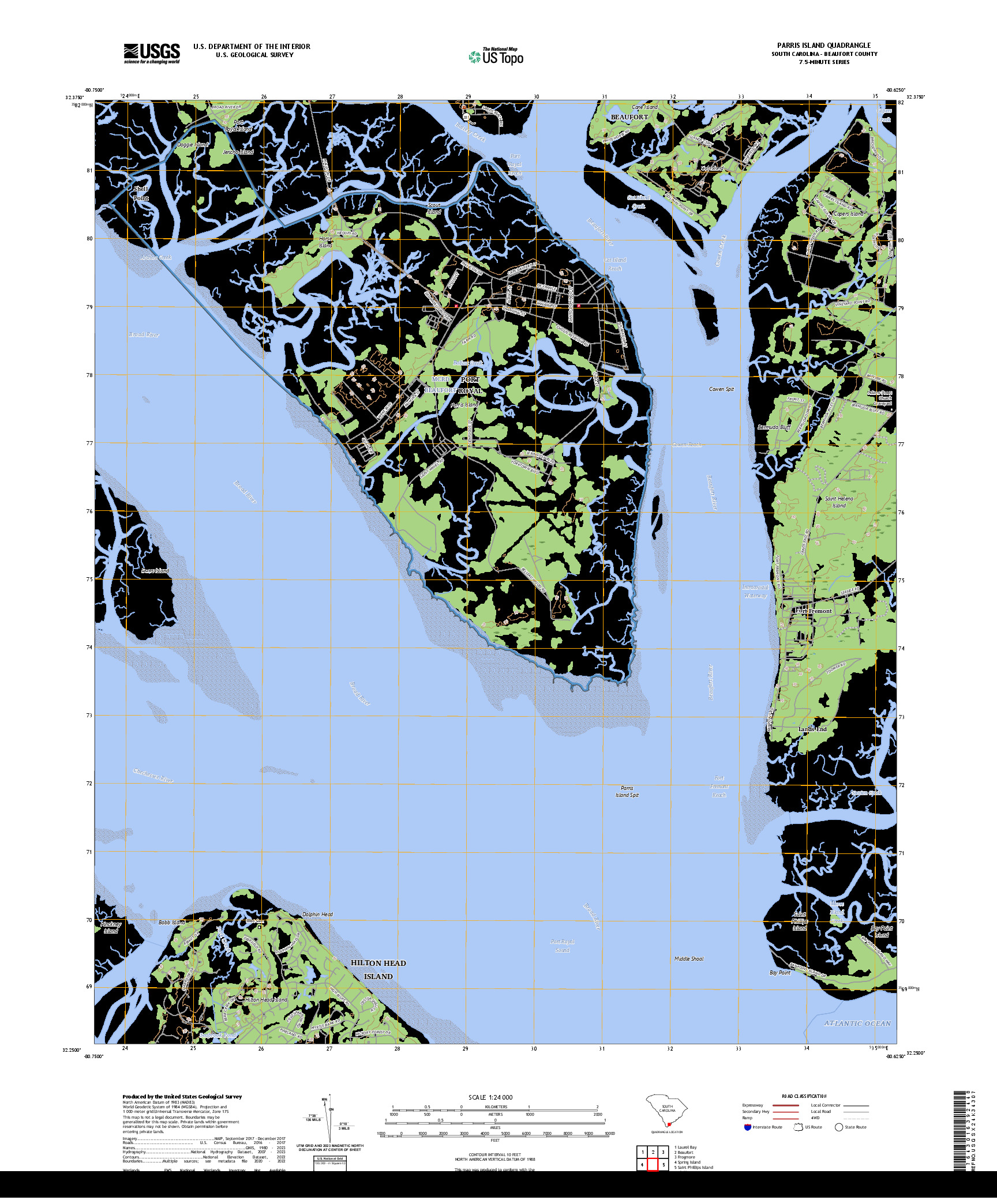 US TOPO 7.5-MINUTE MAP FOR PARRIS ISLAND, SC