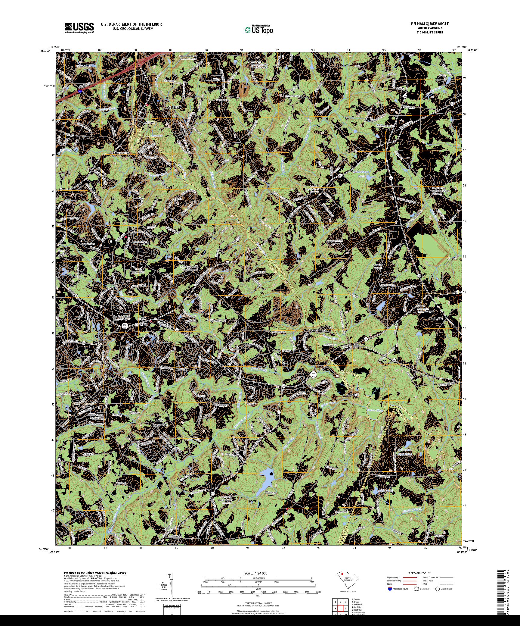 US TOPO 7.5-MINUTE MAP FOR PELHAM, SC