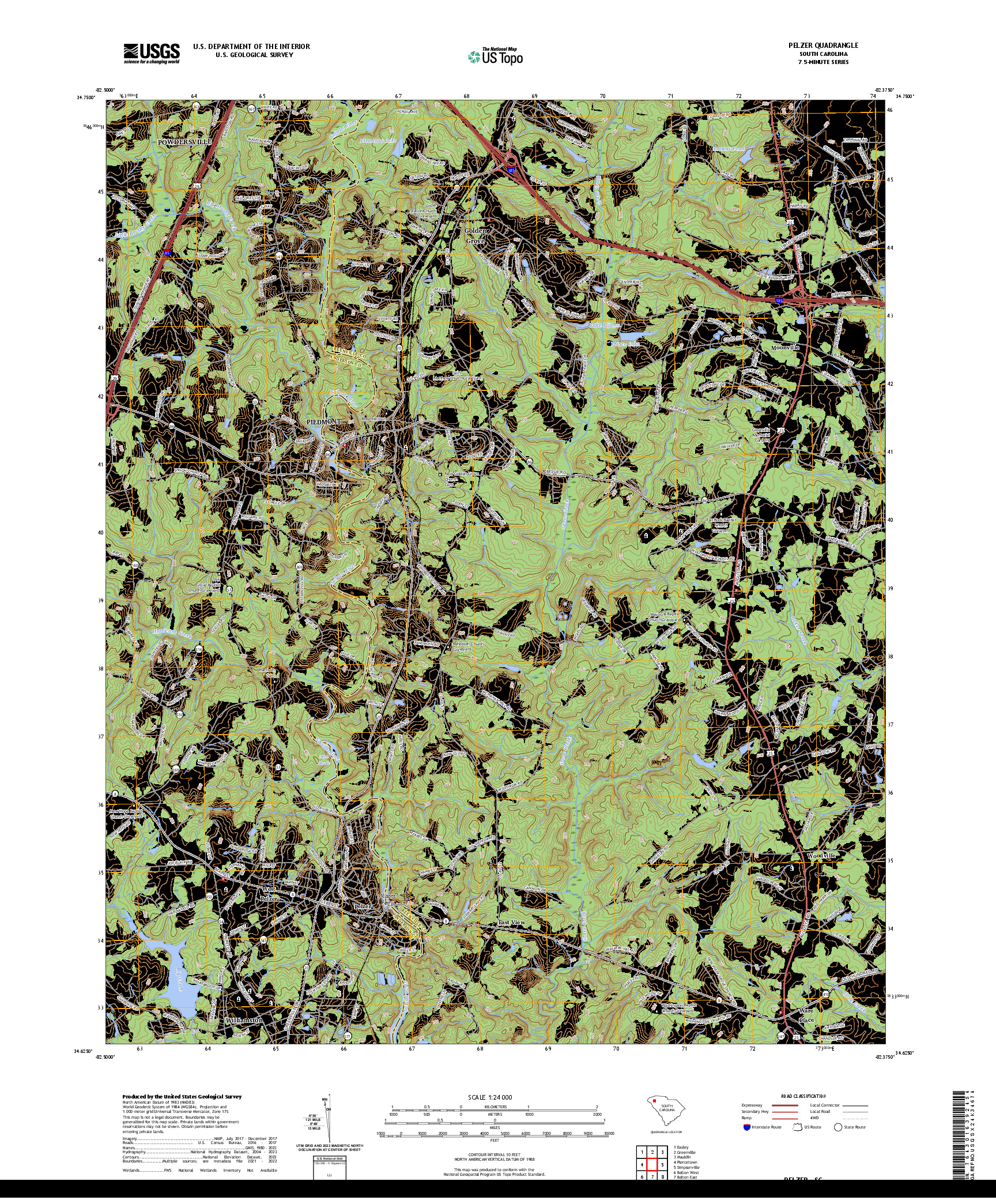 US TOPO 7.5-MINUTE MAP FOR PELZER, SC
