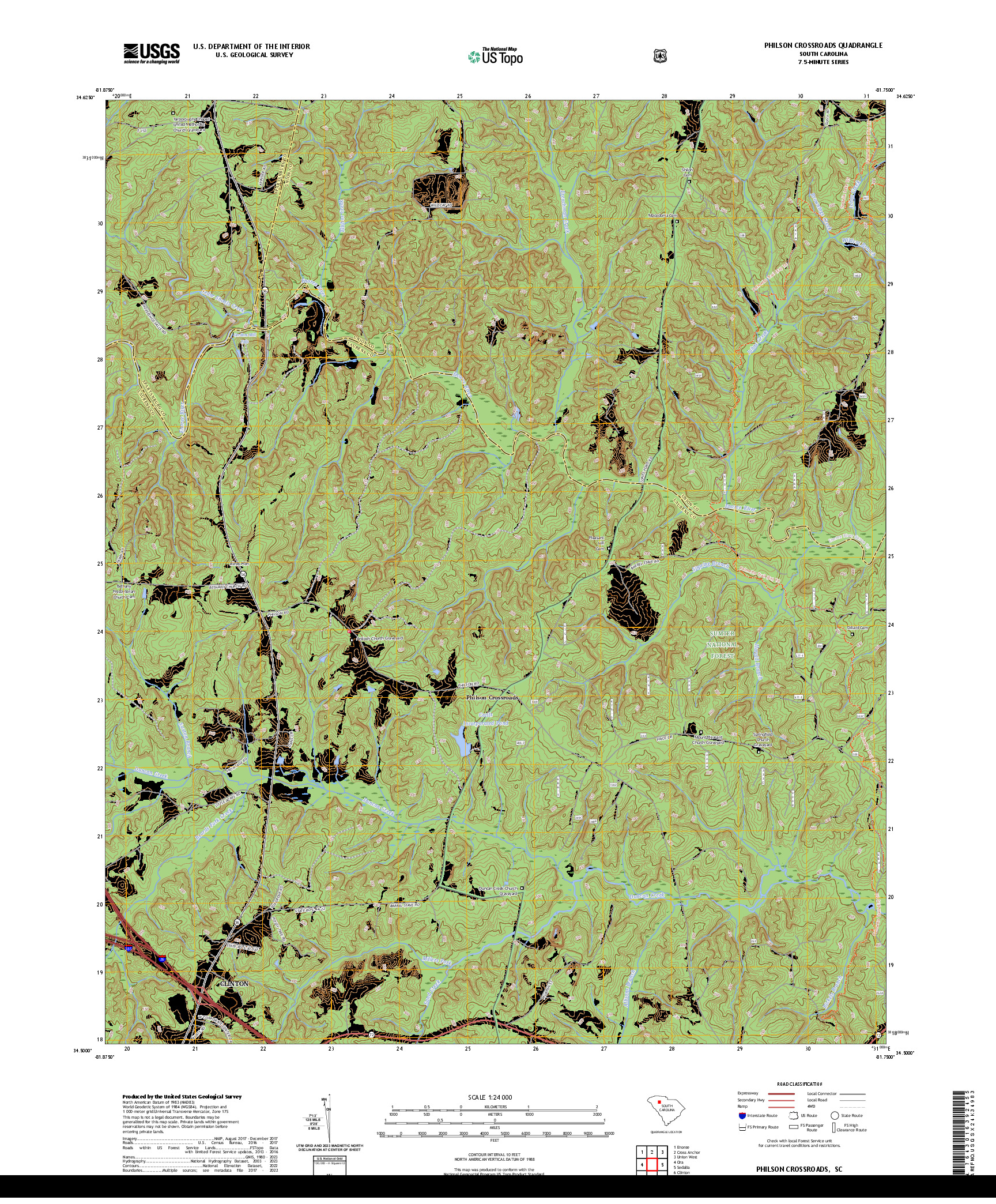 US TOPO 7.5-MINUTE MAP FOR PHILSON CROSSROADS, SC