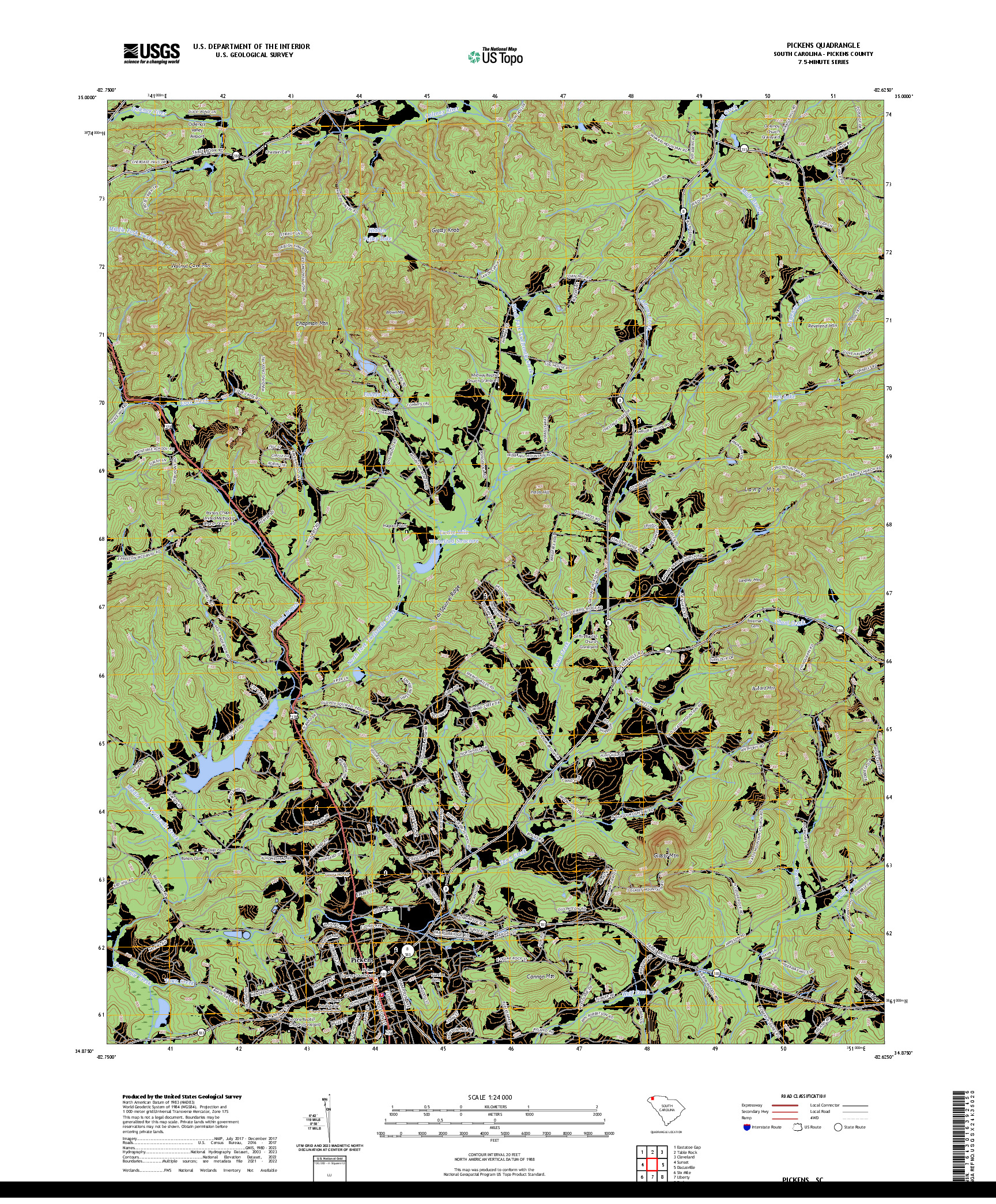 US TOPO 7.5-MINUTE MAP FOR PICKENS, SC