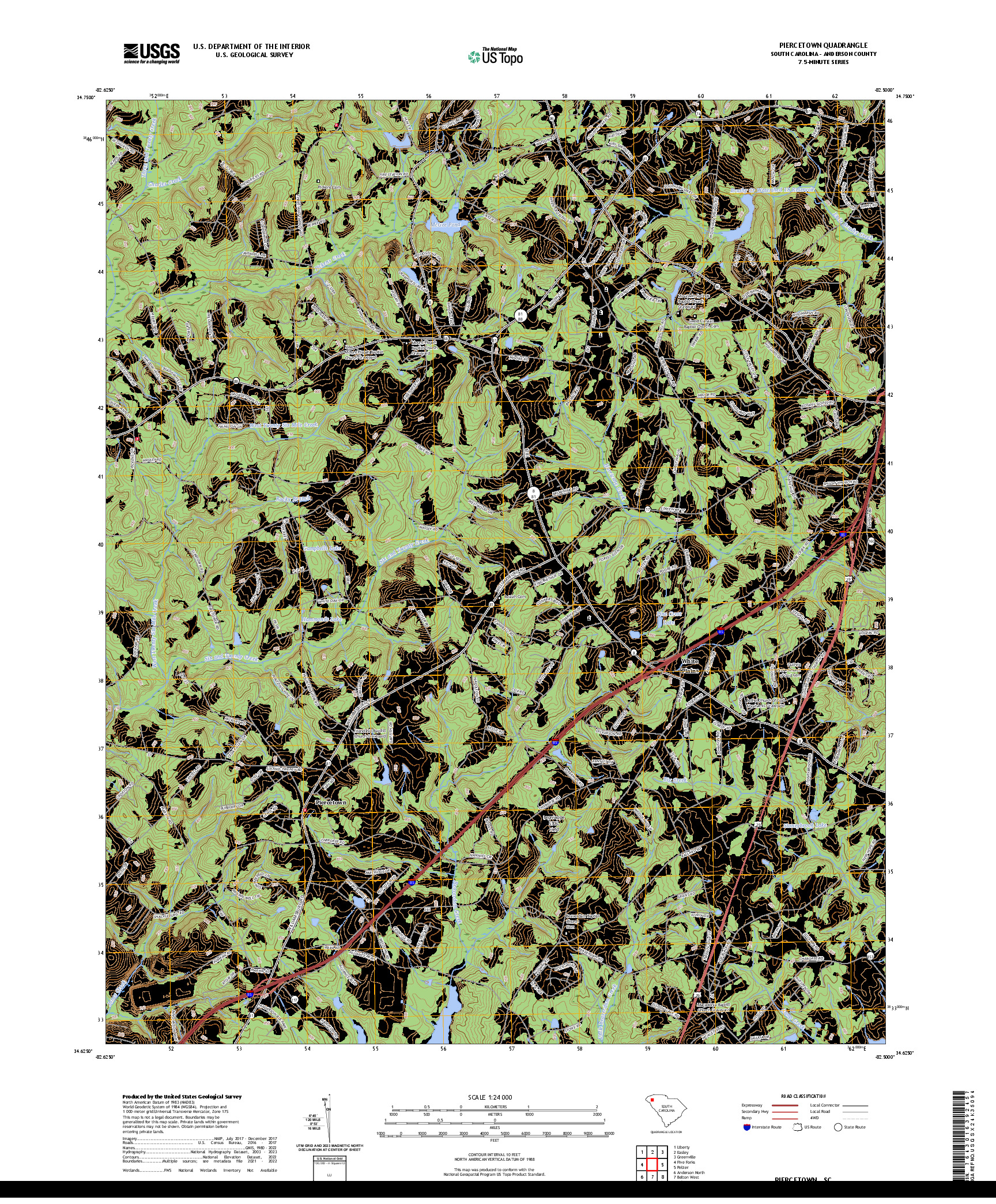 US TOPO 7.5-MINUTE MAP FOR PIERCETOWN, SC