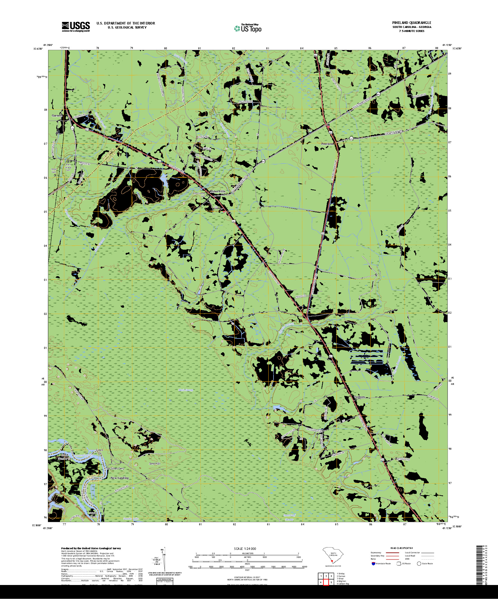 US TOPO 7.5-MINUTE MAP FOR PINELAND, SC,GA