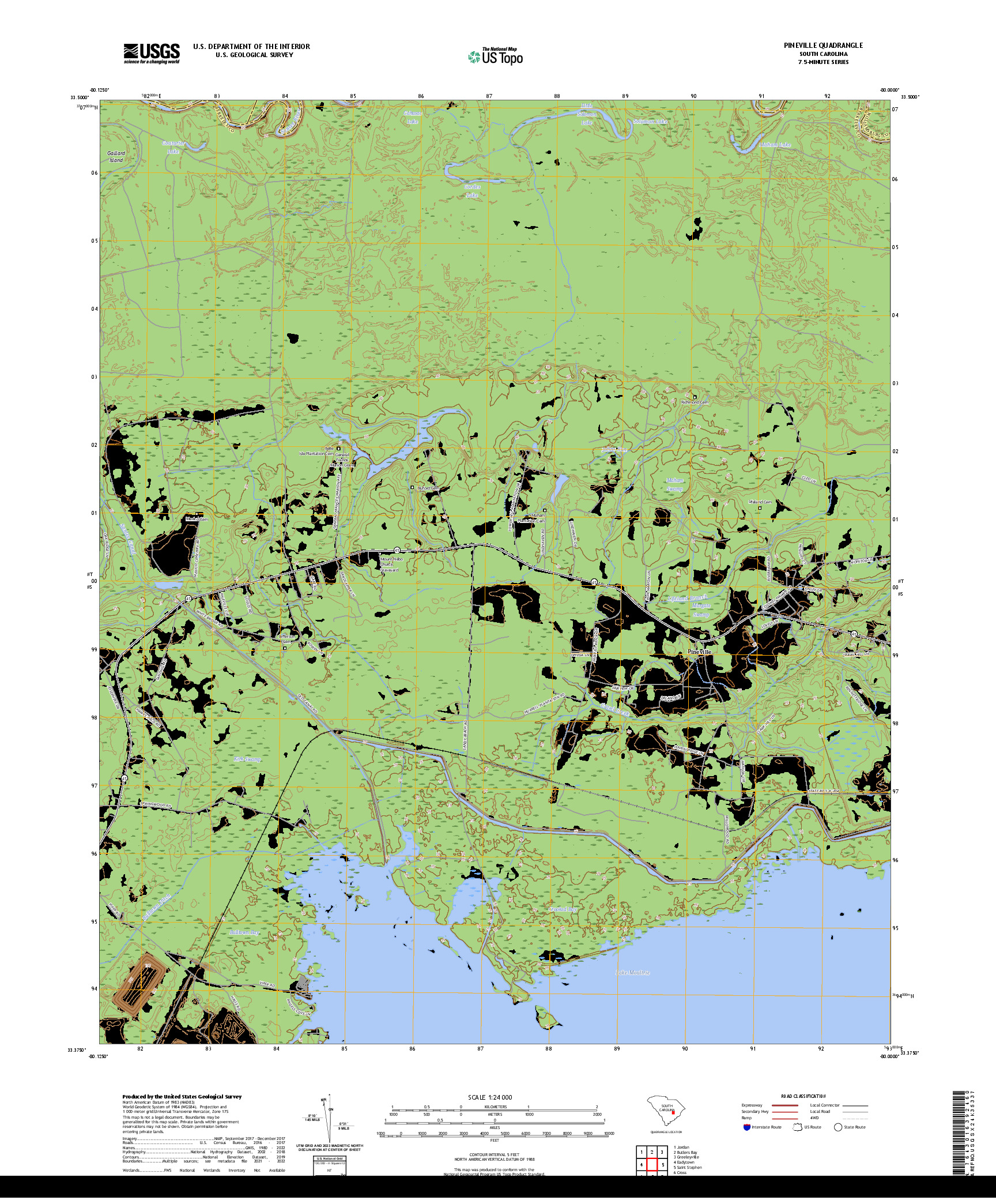 US TOPO 7.5-MINUTE MAP FOR PINEVILLE, SC