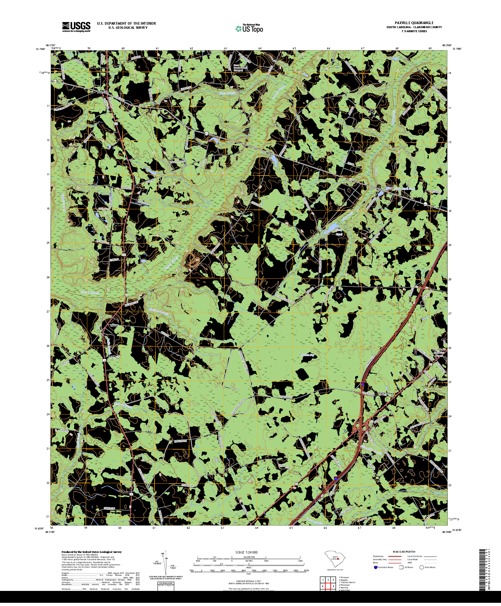 US TOPO 7.5-MINUTE MAP FOR PAXVILLE, SC