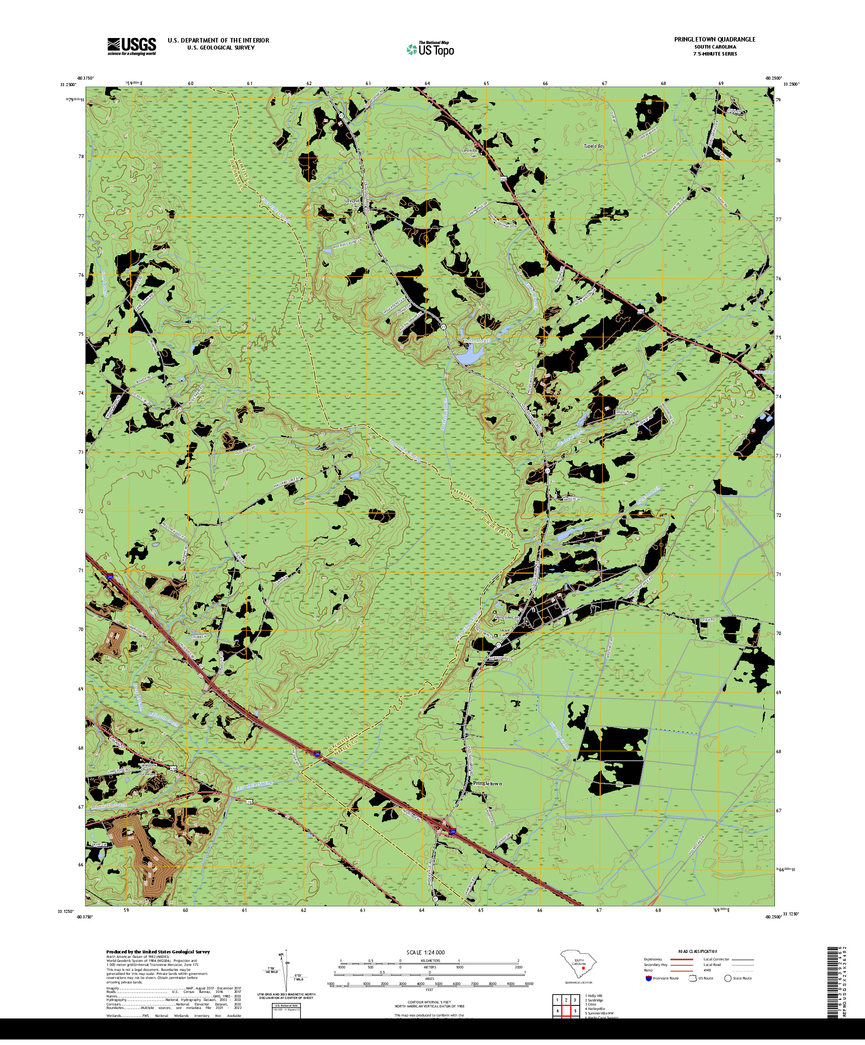 US TOPO 7.5-MINUTE MAP FOR PRINGLETOWN, SC