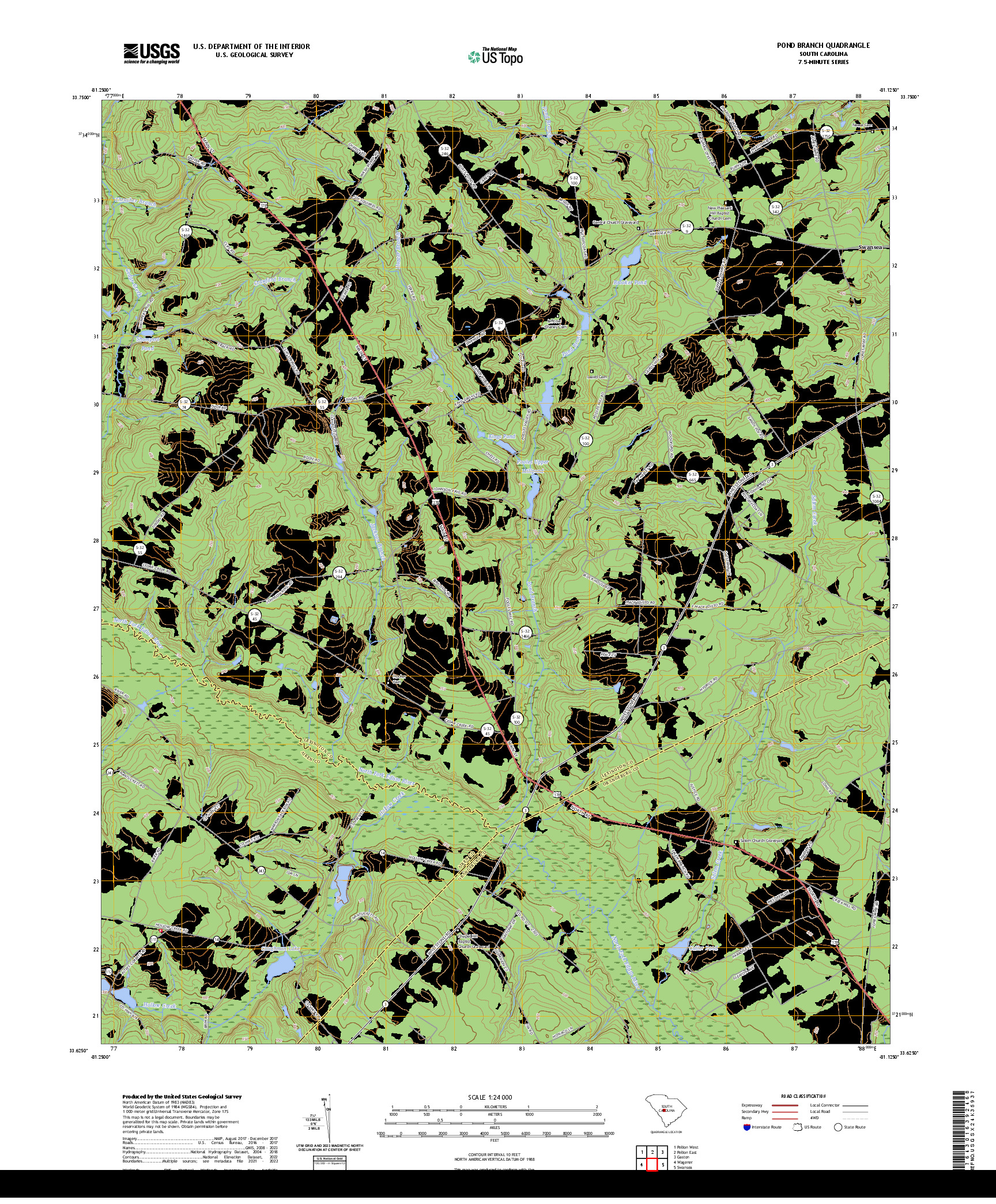 US TOPO 7.5-MINUTE MAP FOR POND BRANCH, SC