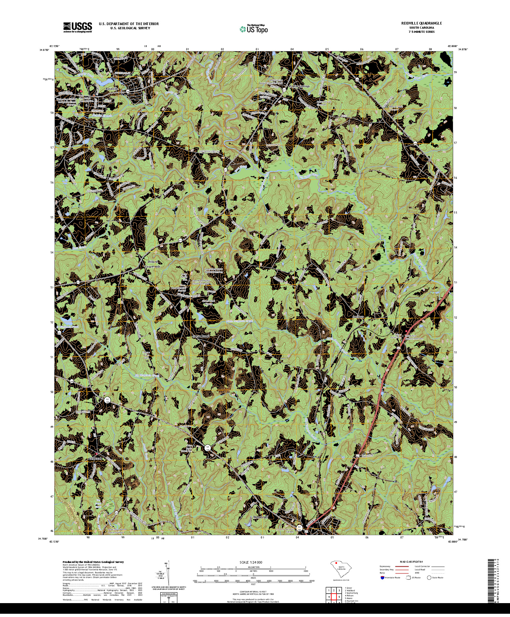 US TOPO 7.5-MINUTE MAP FOR REIDVILLE, SC