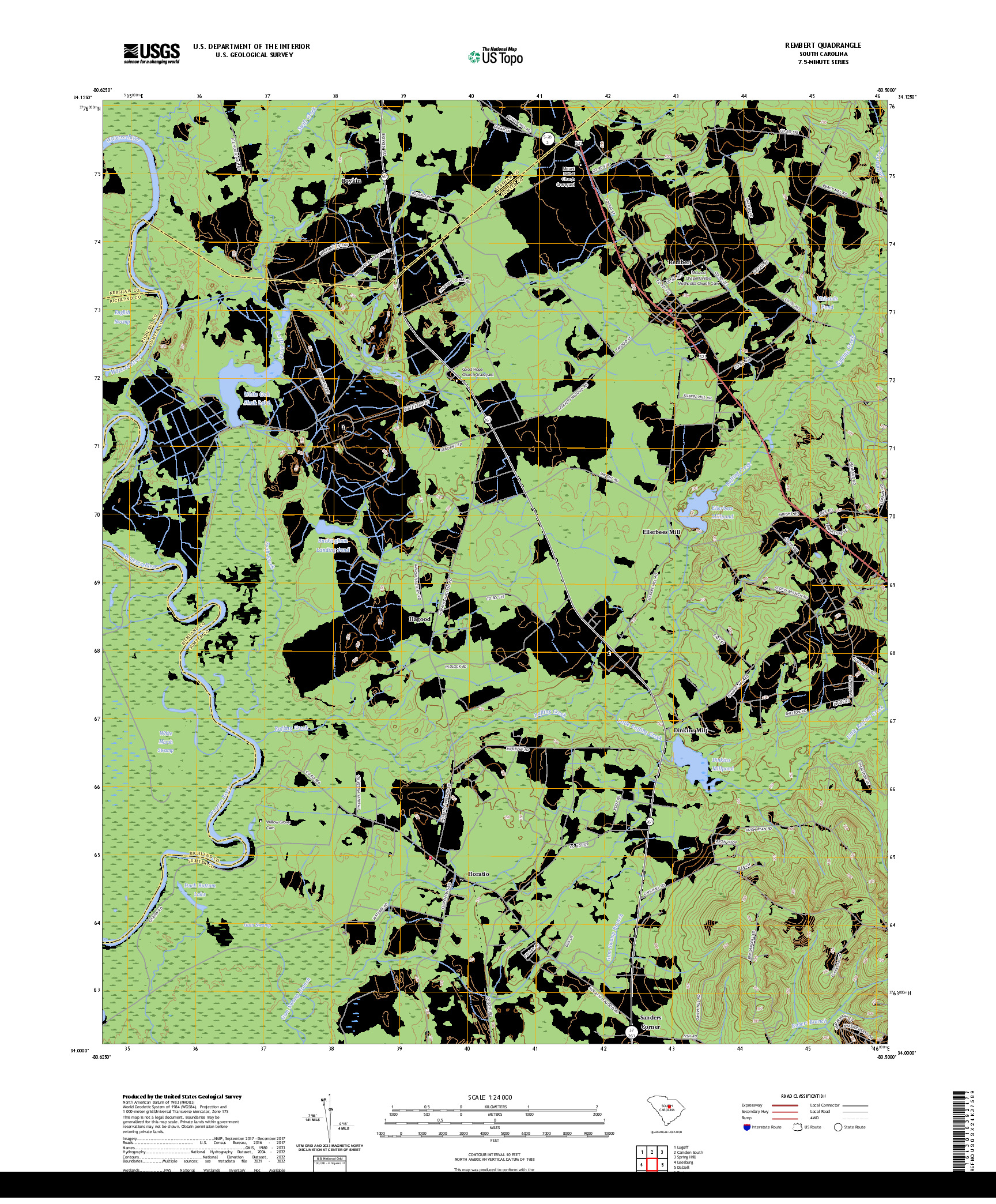 US TOPO 7.5-MINUTE MAP FOR REMBERT, SC