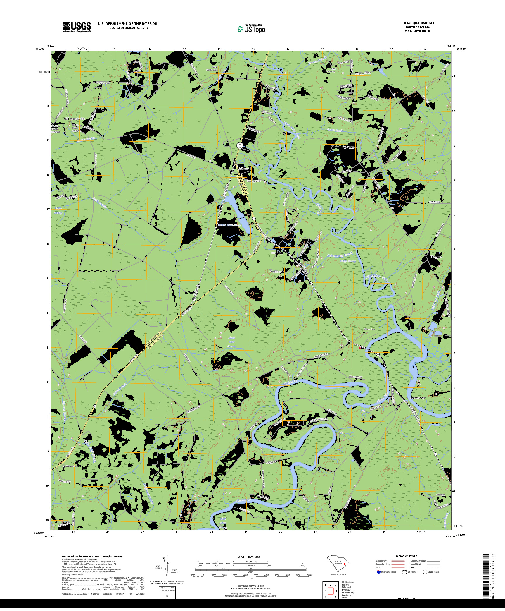 US TOPO 7.5-MINUTE MAP FOR RHEMS, SC