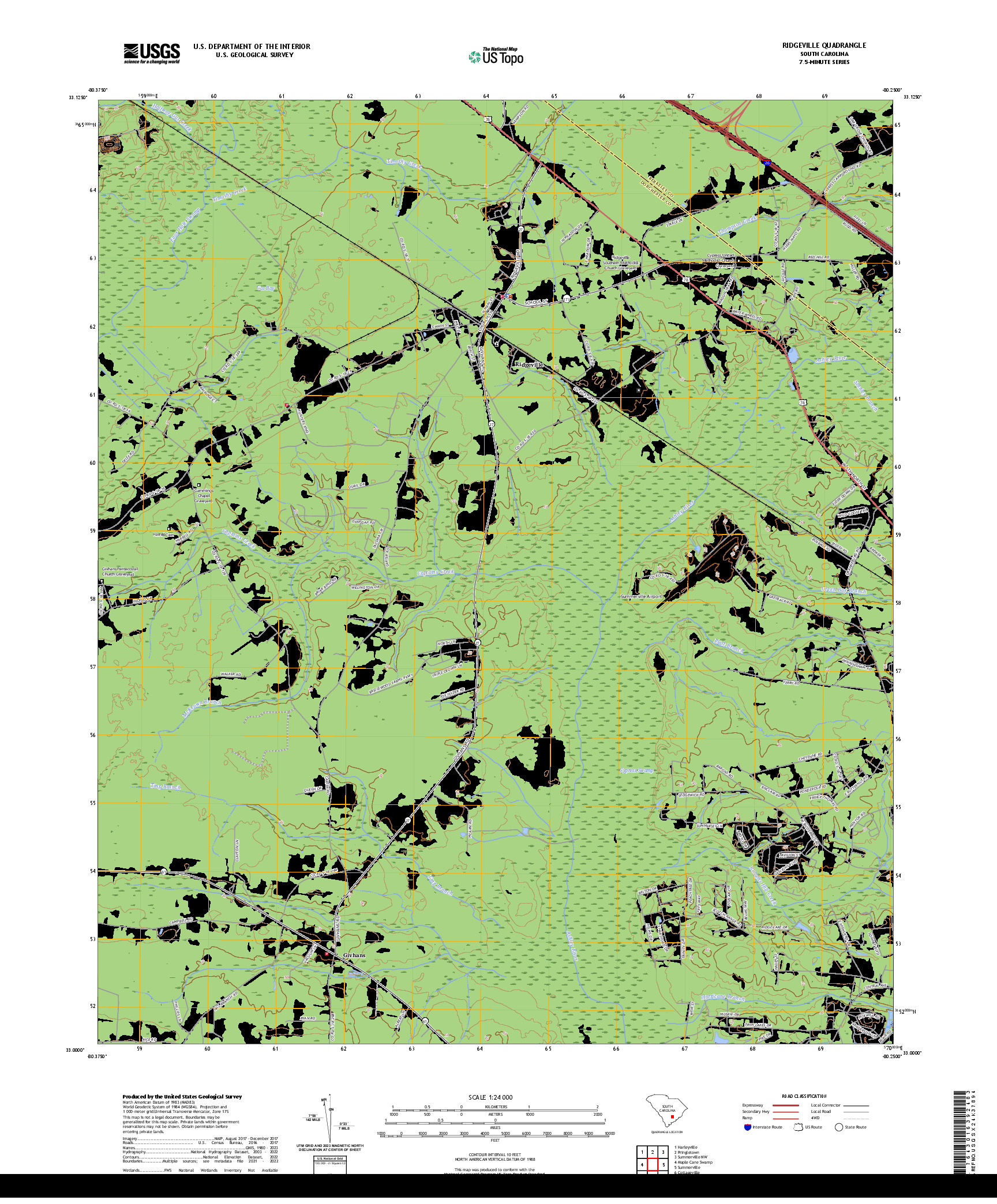 US TOPO 7.5-MINUTE MAP FOR RIDGEVILLE, SC