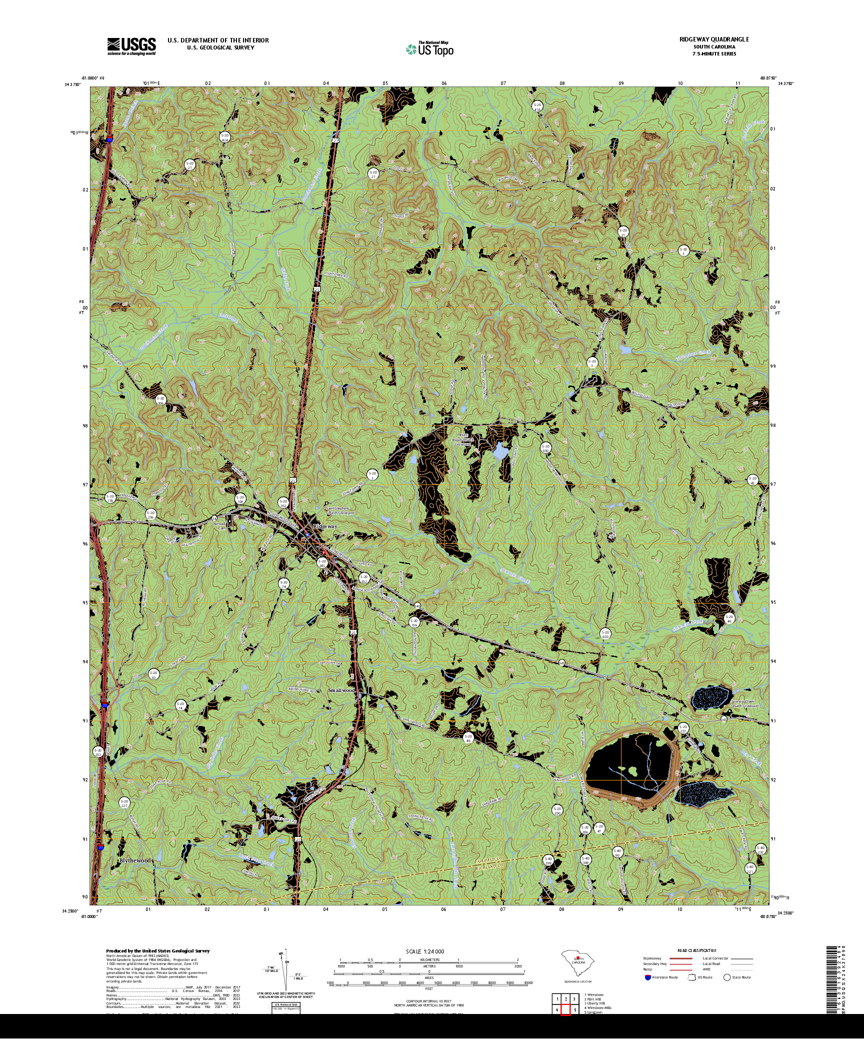US TOPO 7.5-MINUTE MAP FOR RIDGEWAY, SC