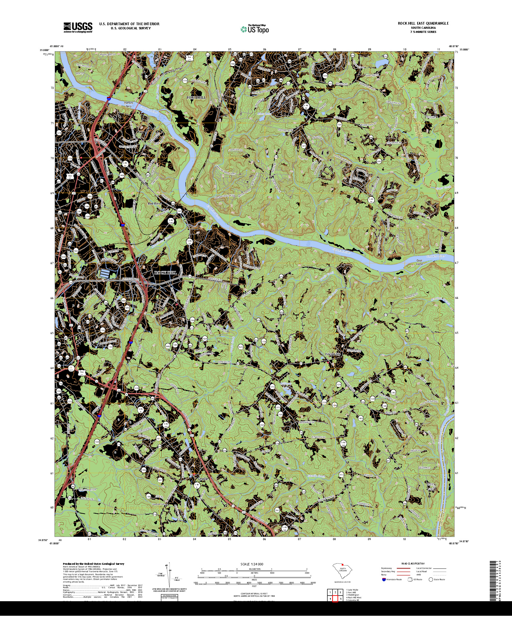 US TOPO 7.5-MINUTE MAP FOR ROCK HILL EAST, SC