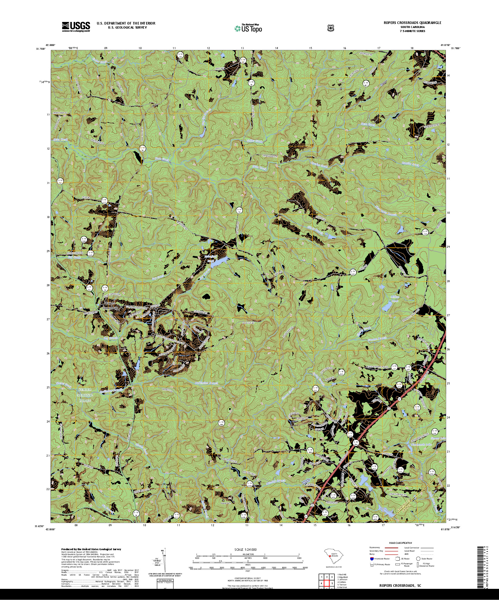 US TOPO 7.5-MINUTE MAP FOR ROPERS CROSSROADS, SC