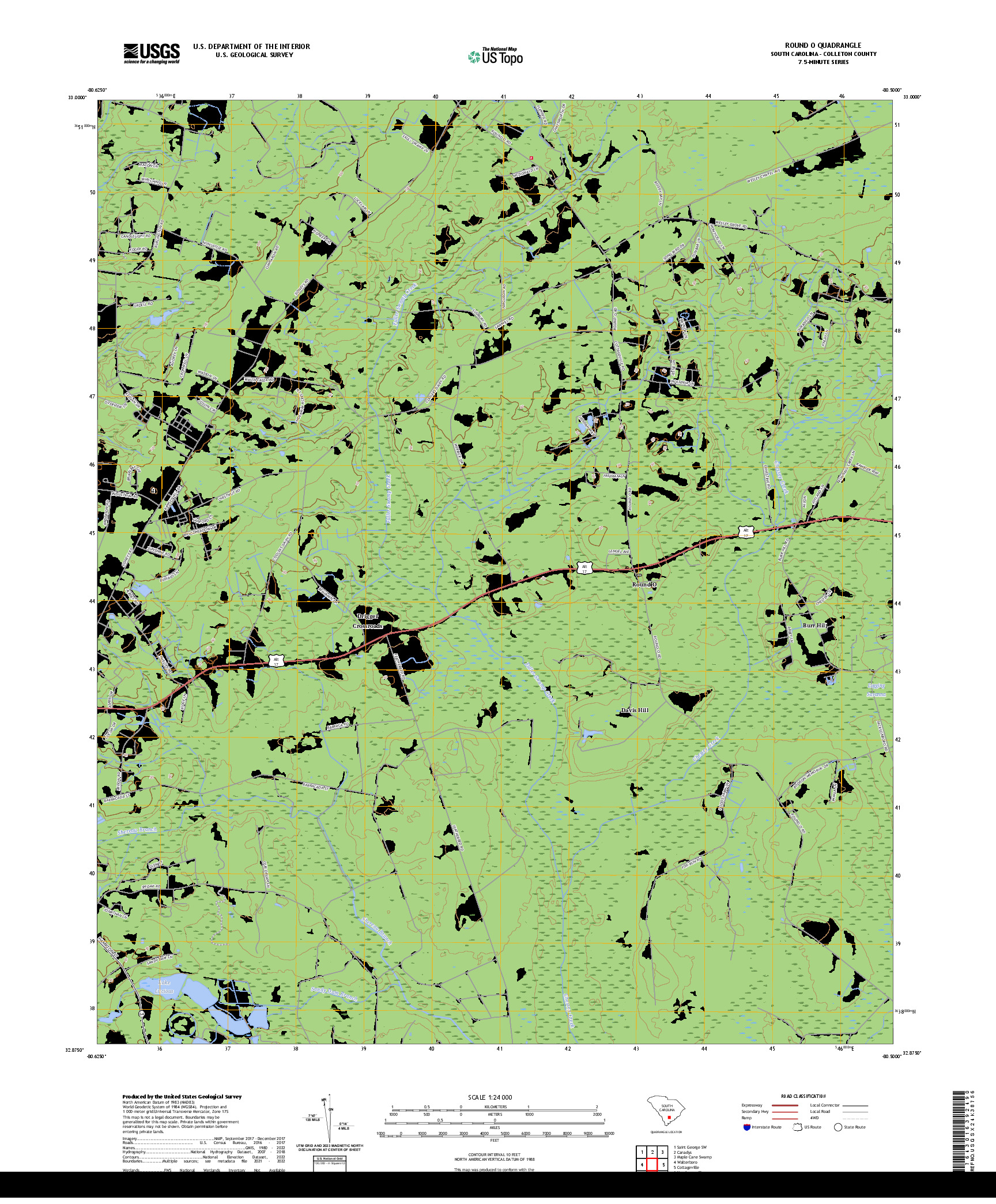 US TOPO 7.5-MINUTE MAP FOR ROUND O, SC