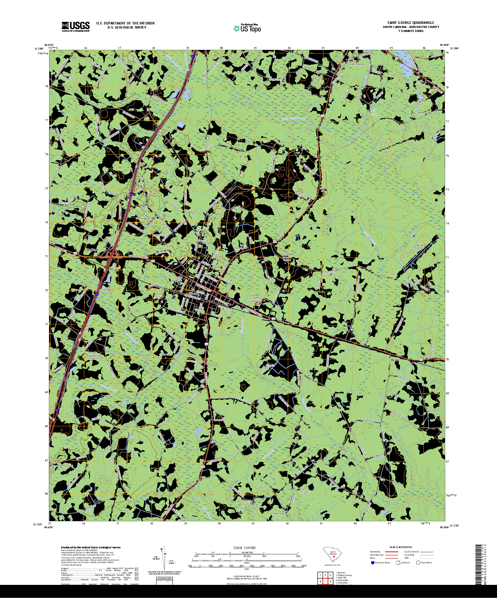US TOPO 7.5-MINUTE MAP FOR SAINT GEORGE, SC