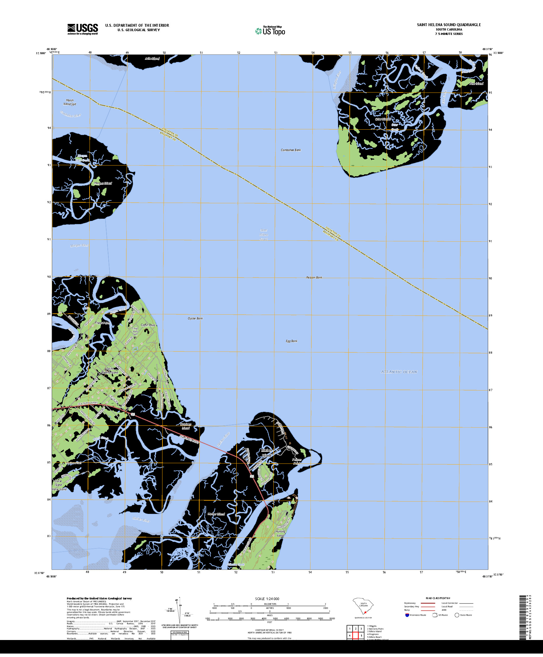 US TOPO 7.5-MINUTE MAP FOR SAINT HELENA SOUND, SC