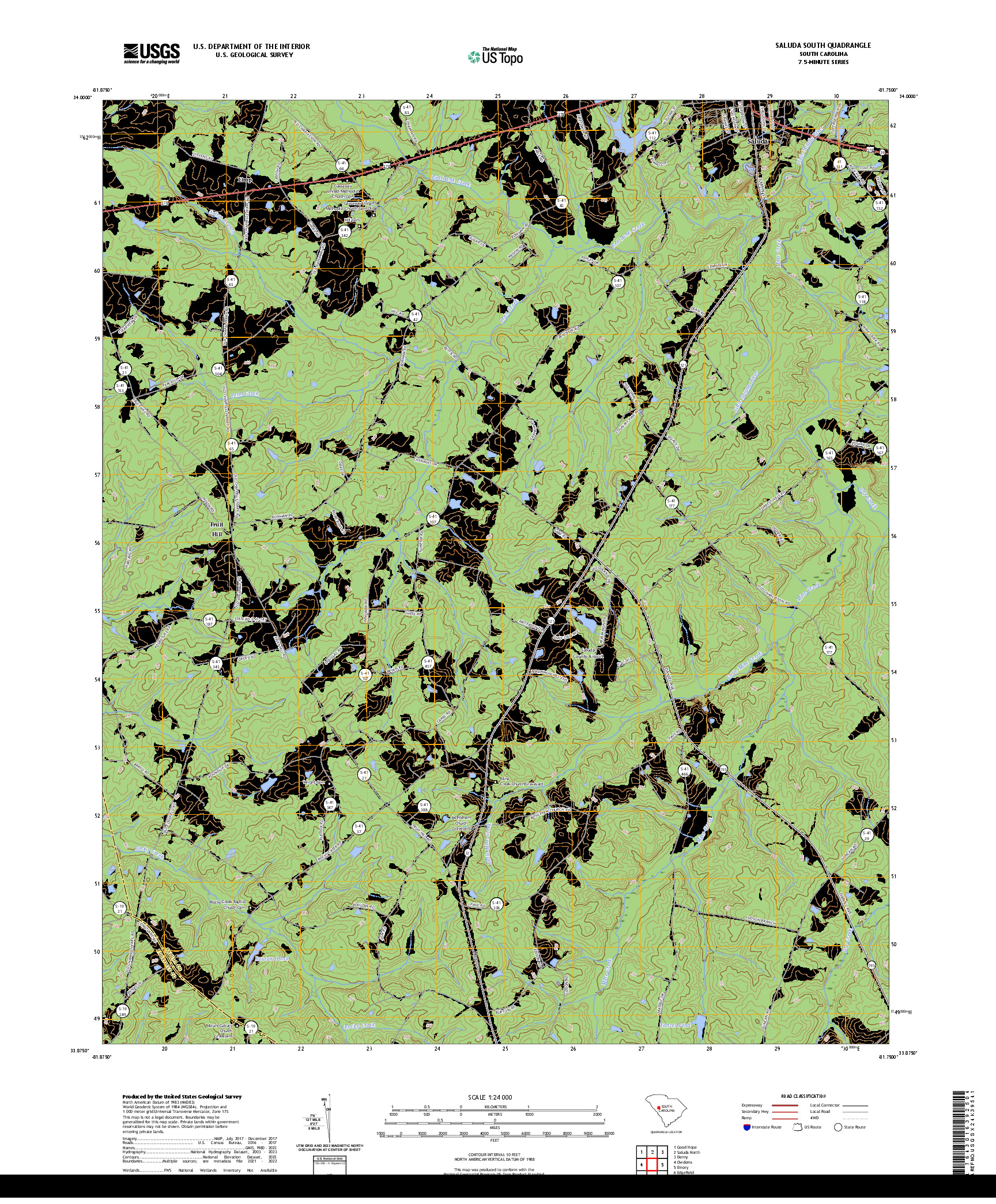 US TOPO 7.5-MINUTE MAP FOR SALUDA SOUTH, SC