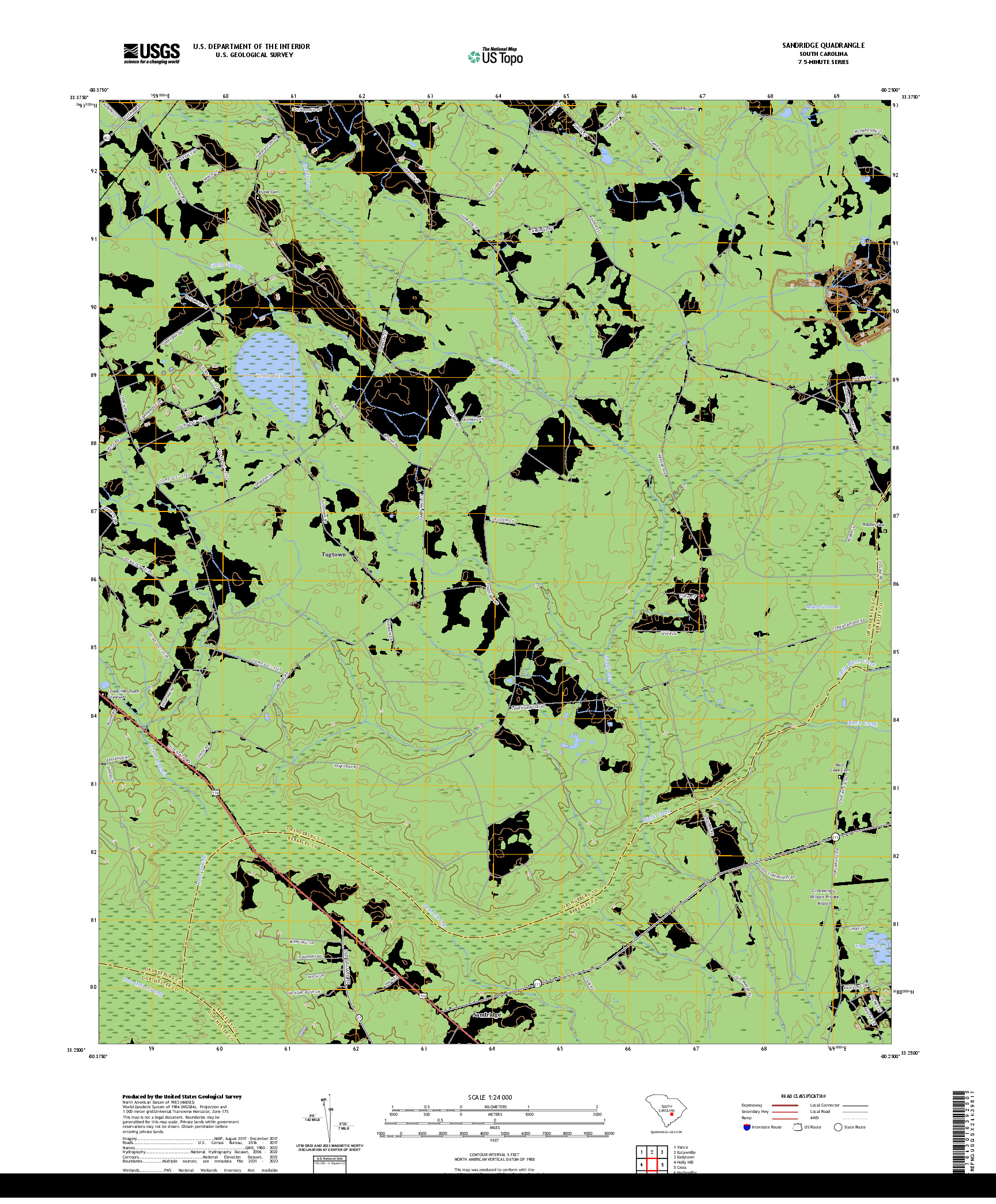 US TOPO 7.5-MINUTE MAP FOR SANDRIDGE, SC