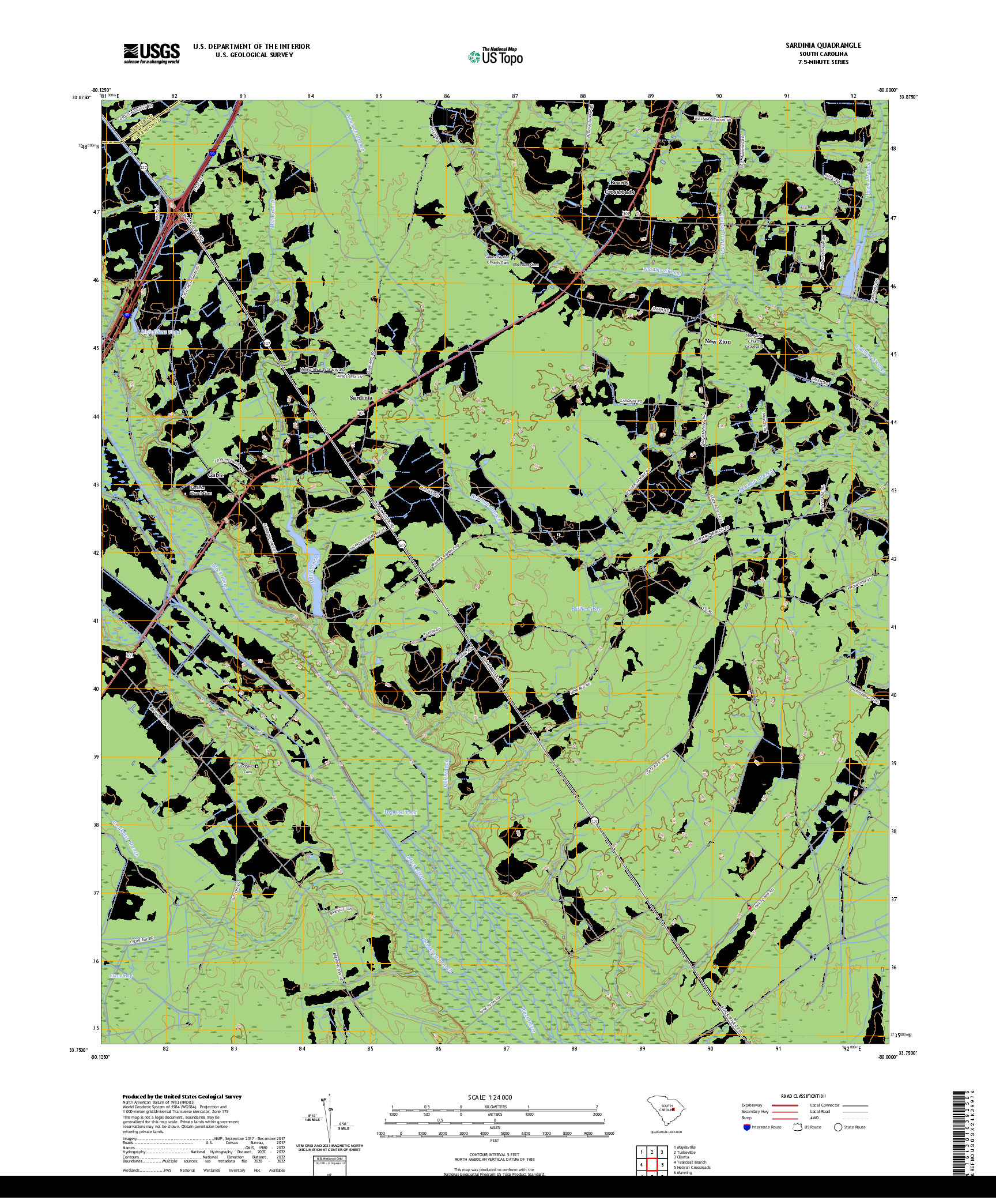 US TOPO 7.5-MINUTE MAP FOR SARDINIA, SC