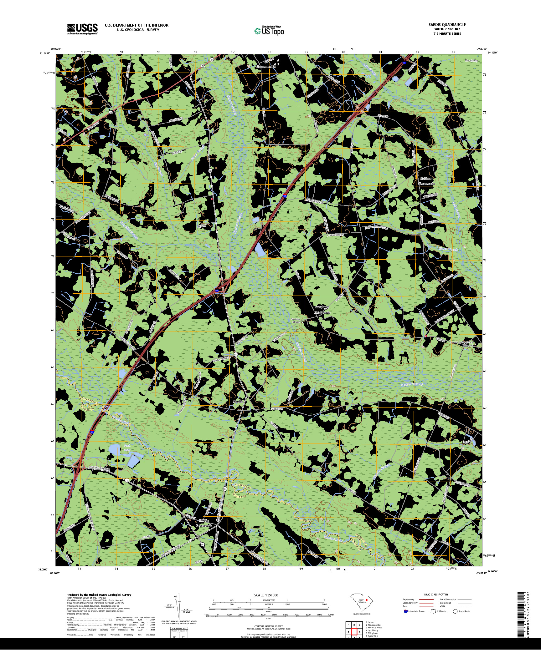 US TOPO 7.5-MINUTE MAP FOR SARDIS, SC