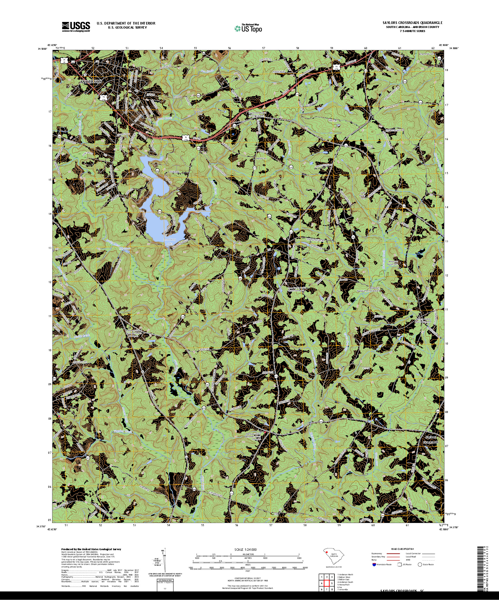 US TOPO 7.5-MINUTE MAP FOR SAYLORS CROSSROADS, SC