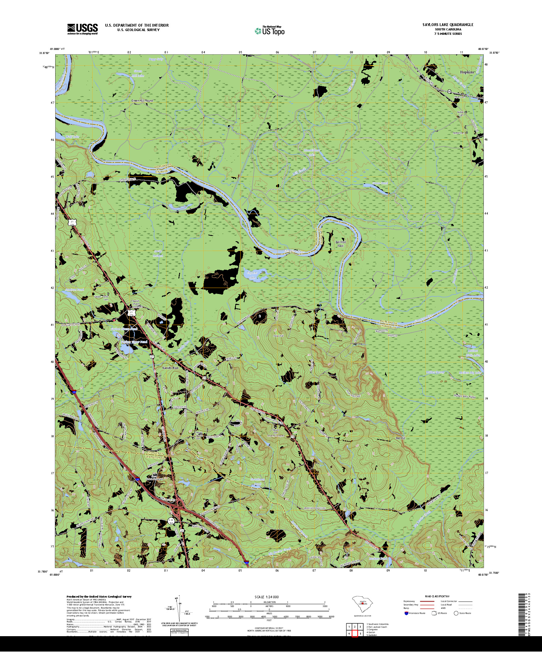 US TOPO 7.5-MINUTE MAP FOR SAYLORS LAKE, SC