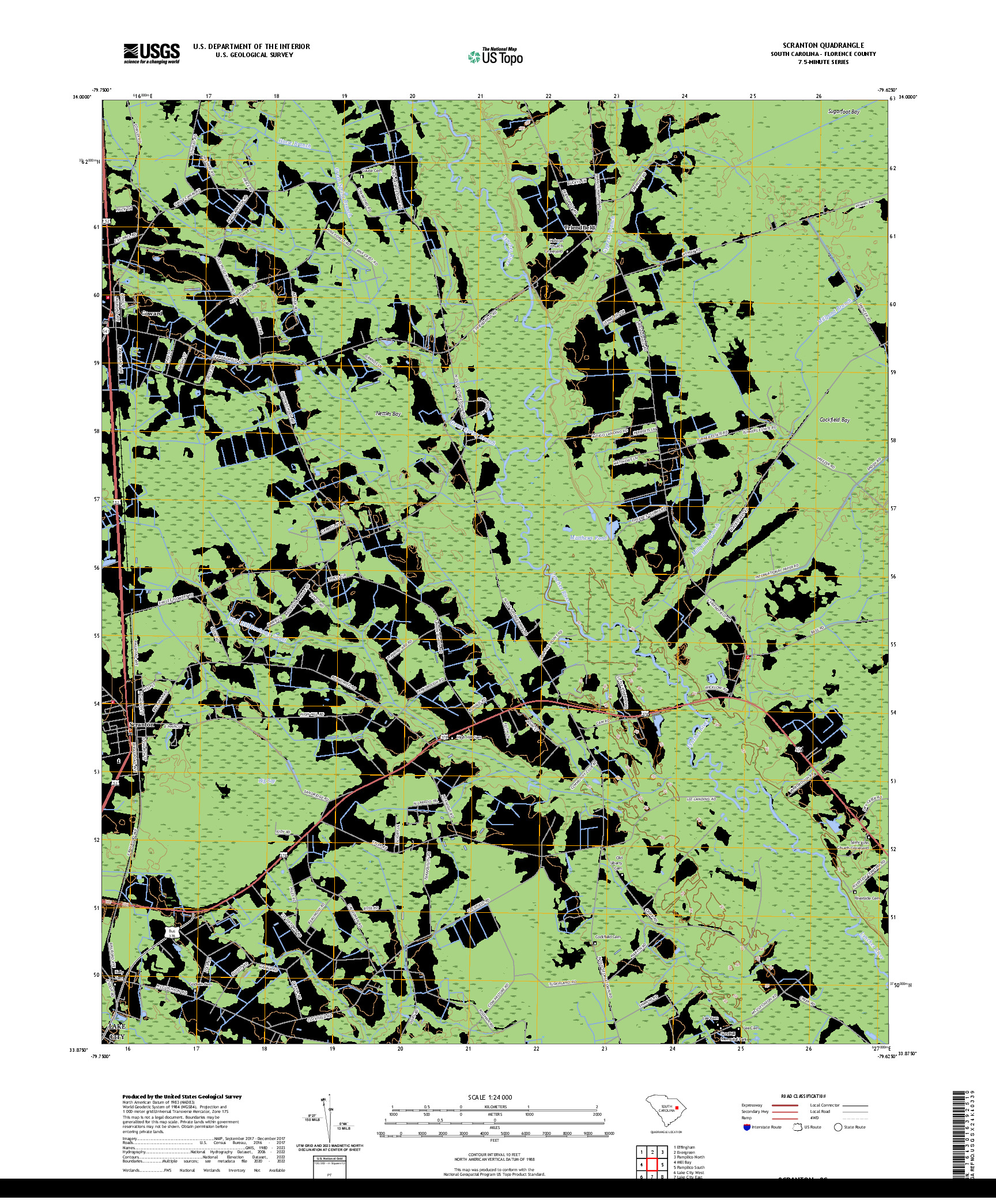 US TOPO 7.5-MINUTE MAP FOR SCRANTON, SC