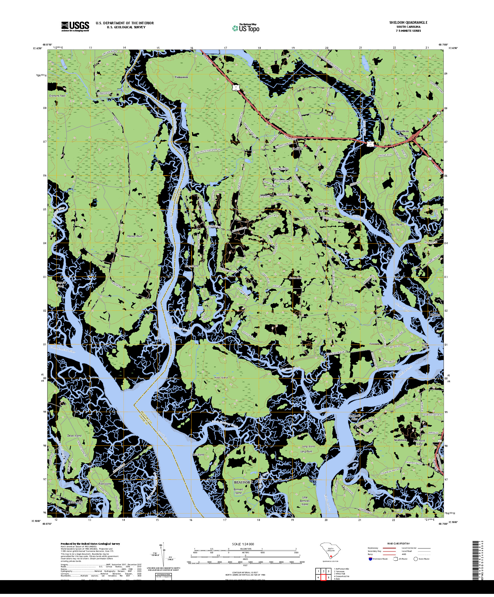 US TOPO 7.5-MINUTE MAP FOR SHELDON, SC
