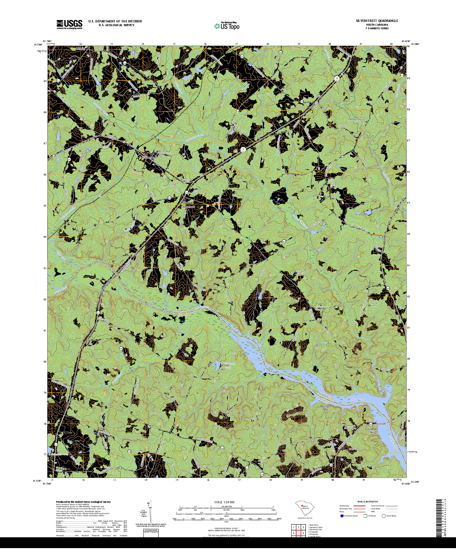 US TOPO 7.5-MINUTE MAP FOR SILVERSTREET, SC