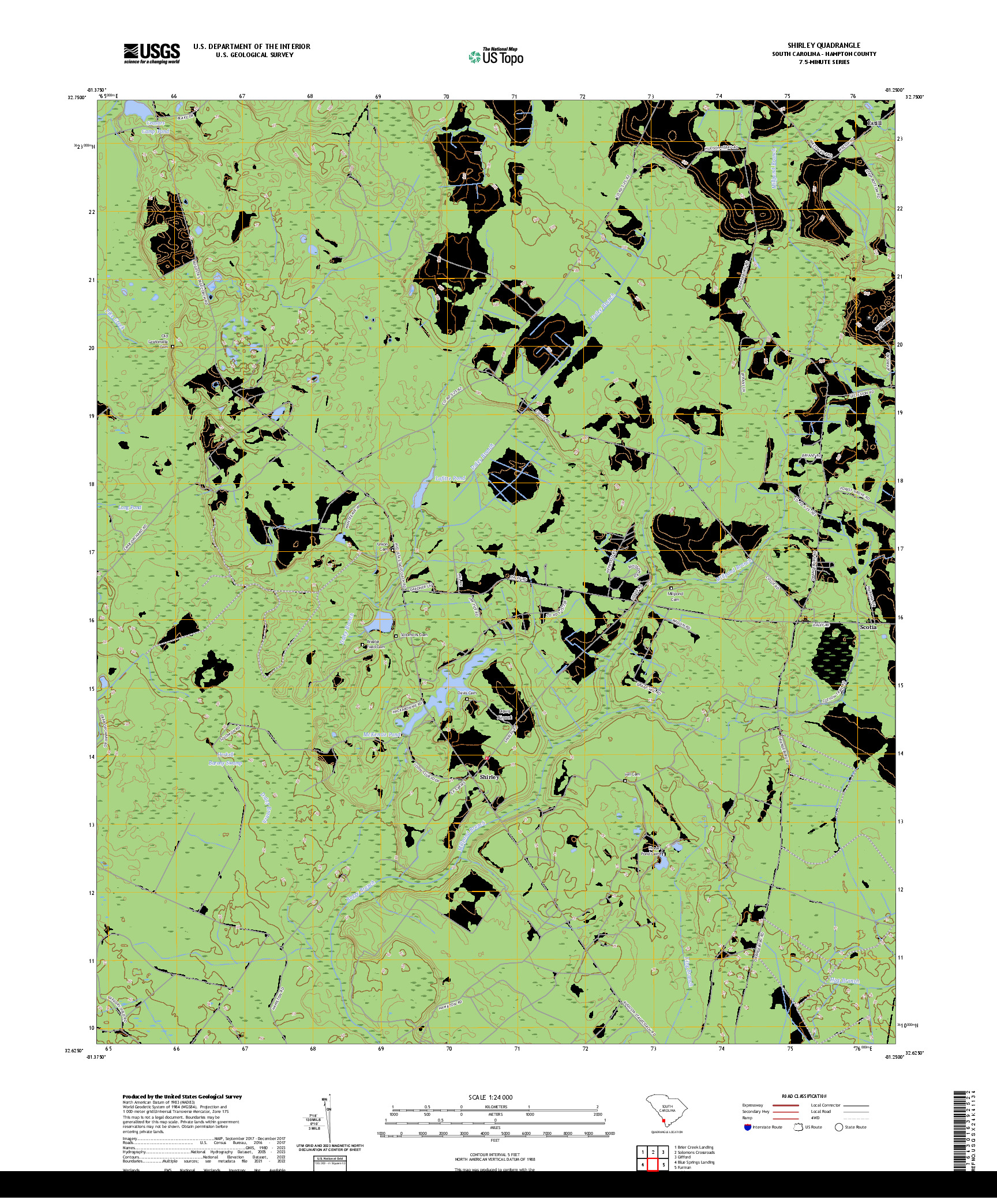 US TOPO 7.5-MINUTE MAP FOR SHIRLEY, SC