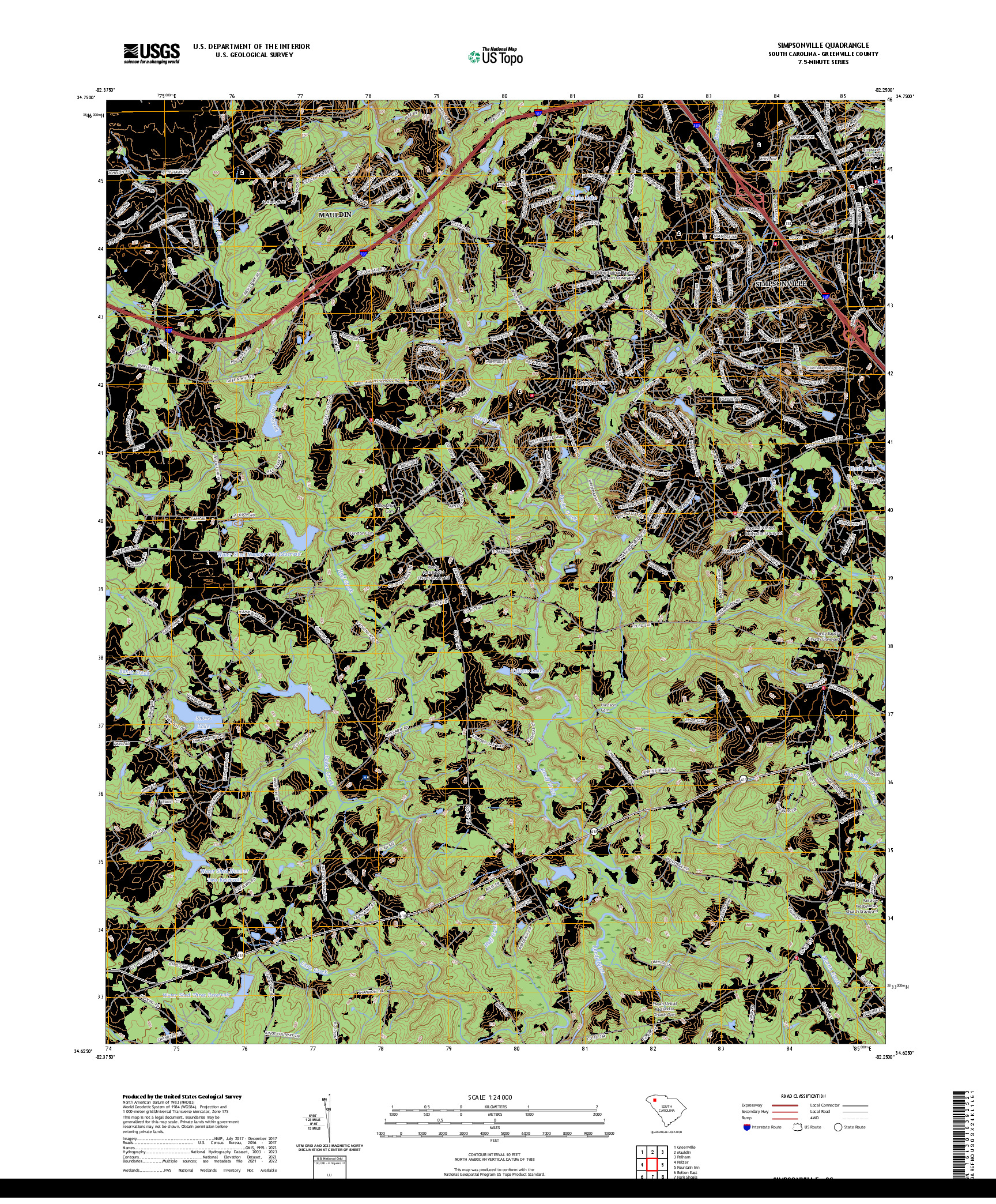 US TOPO 7.5-MINUTE MAP FOR SIMPSONVILLE, SC