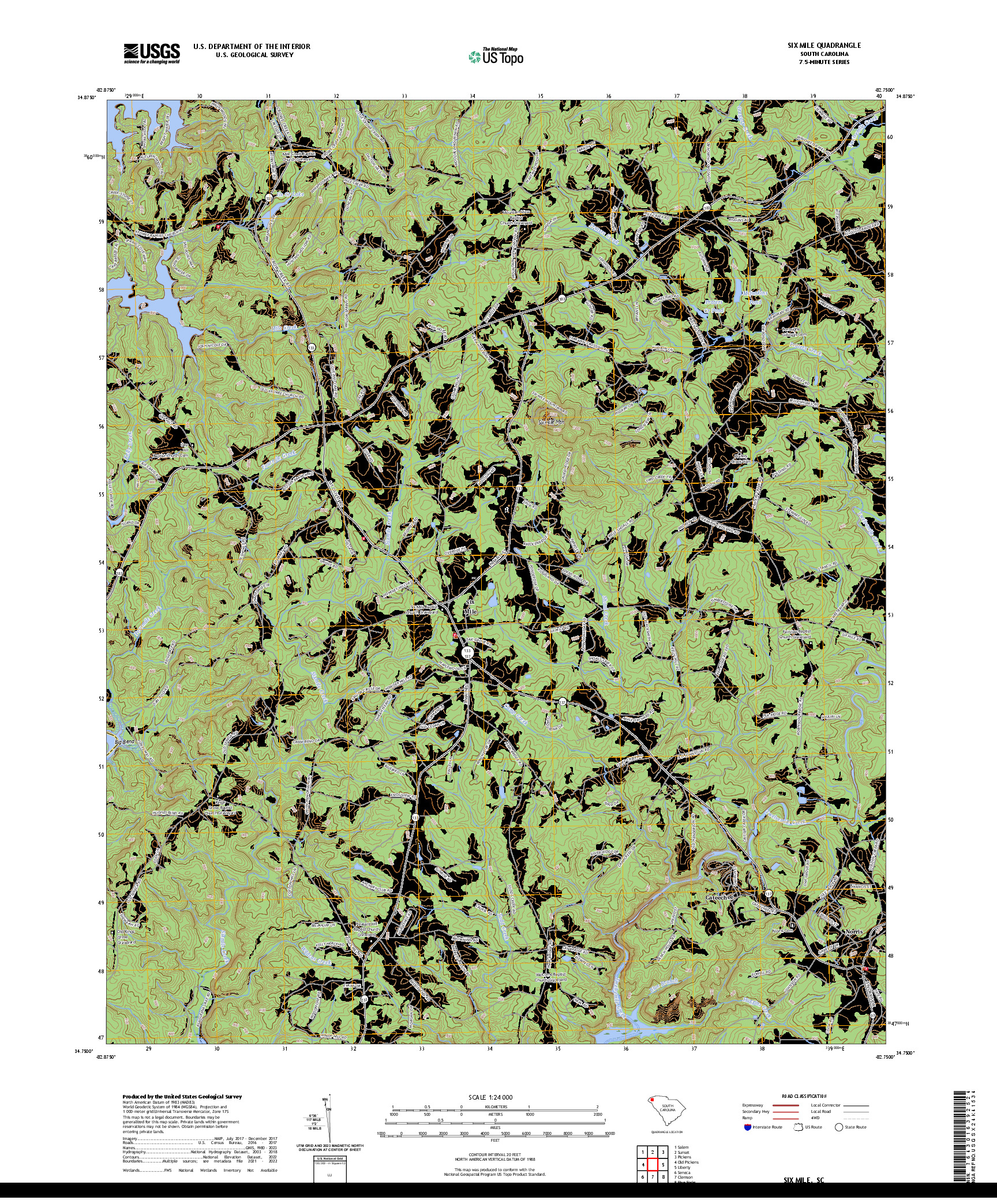 US TOPO 7.5-MINUTE MAP FOR SIX MILE, SC