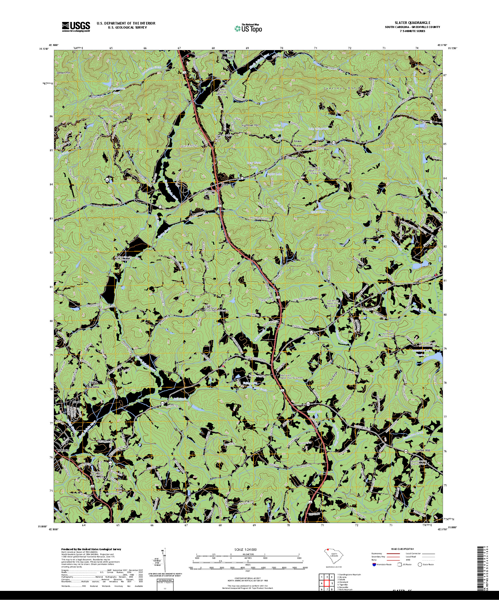 US TOPO 7.5-MINUTE MAP FOR SLATER, SC