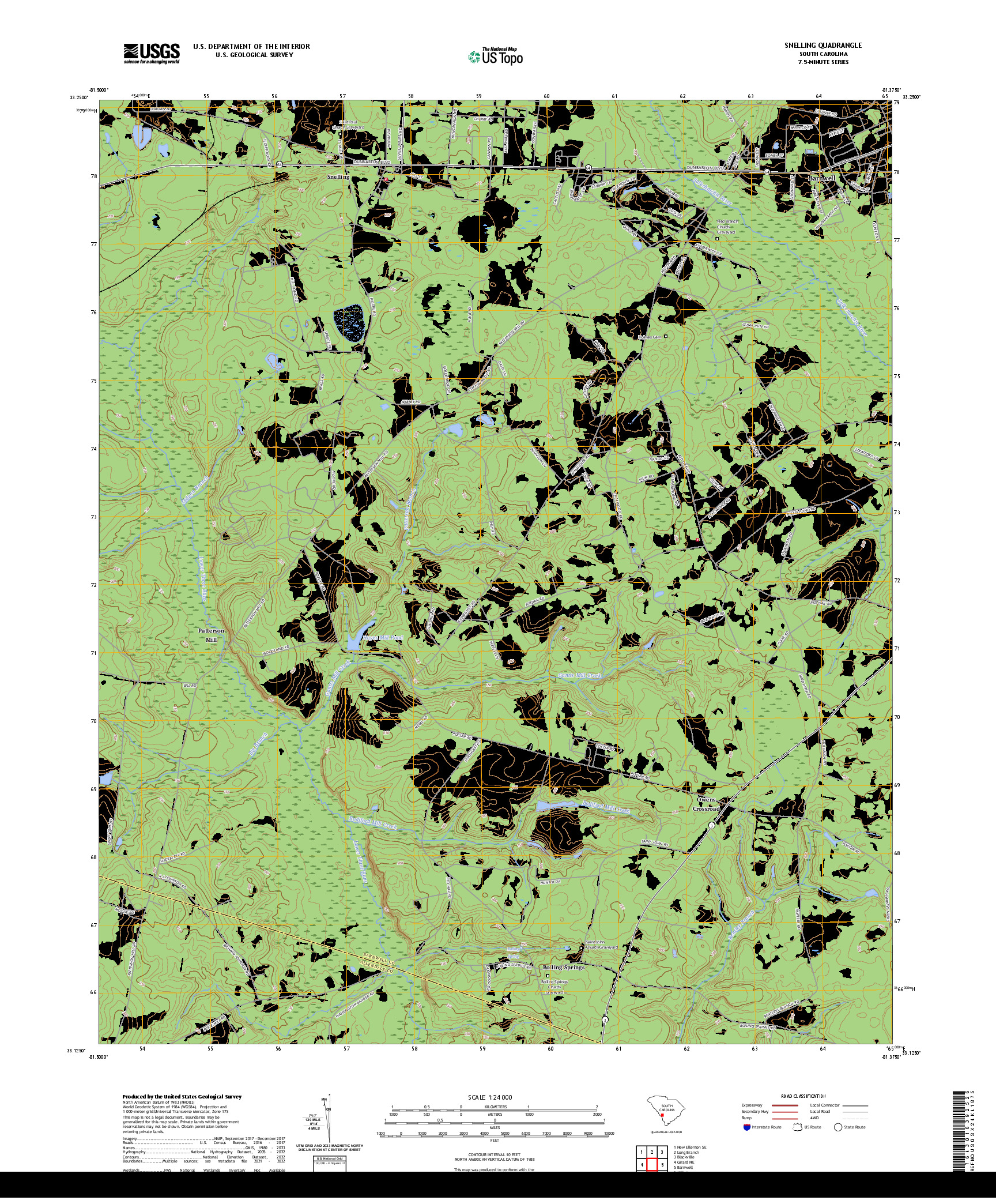 US TOPO 7.5-MINUTE MAP FOR SNELLING, SC