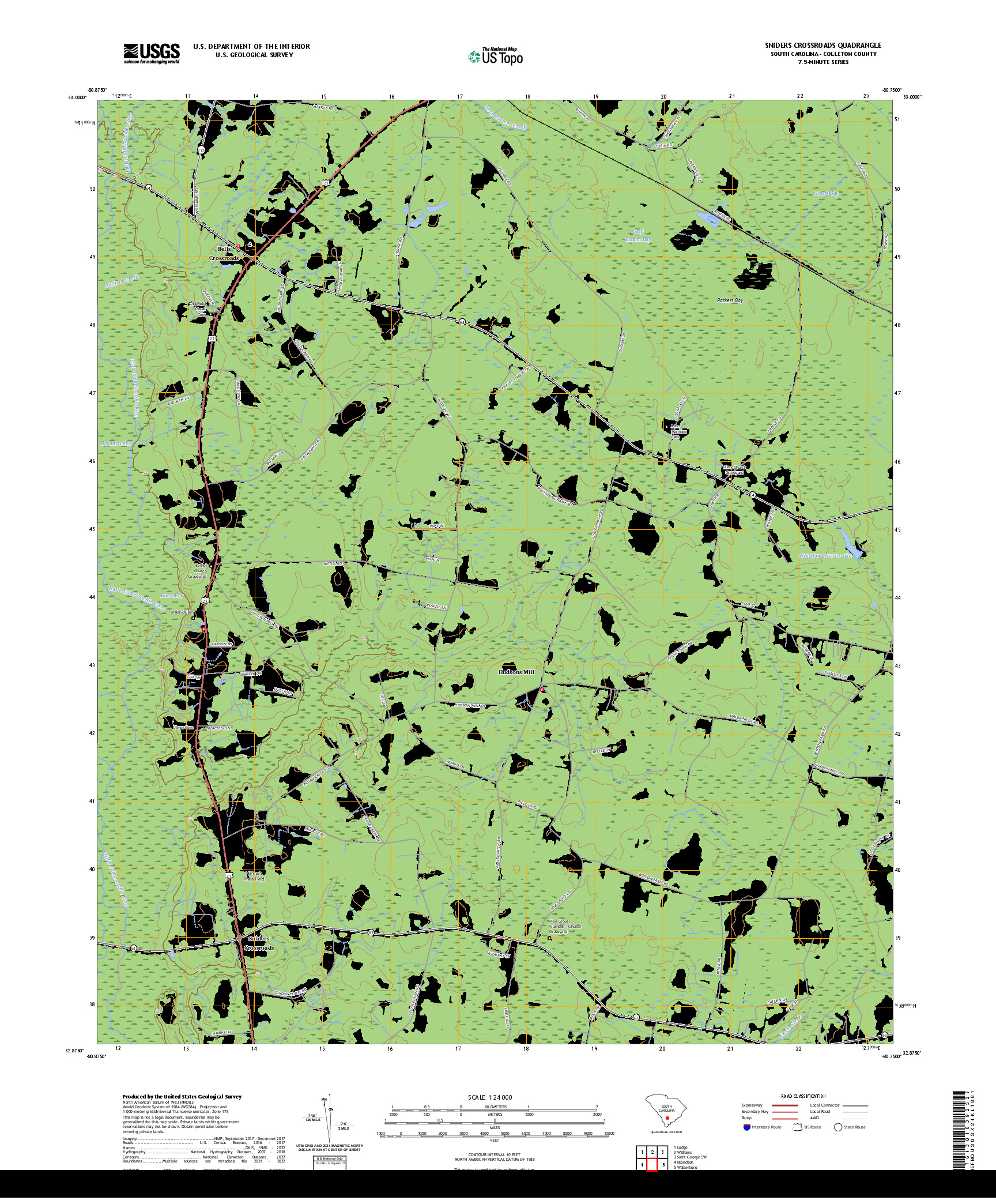 US TOPO 7.5-MINUTE MAP FOR SNIDERS CROSSROADS, SC