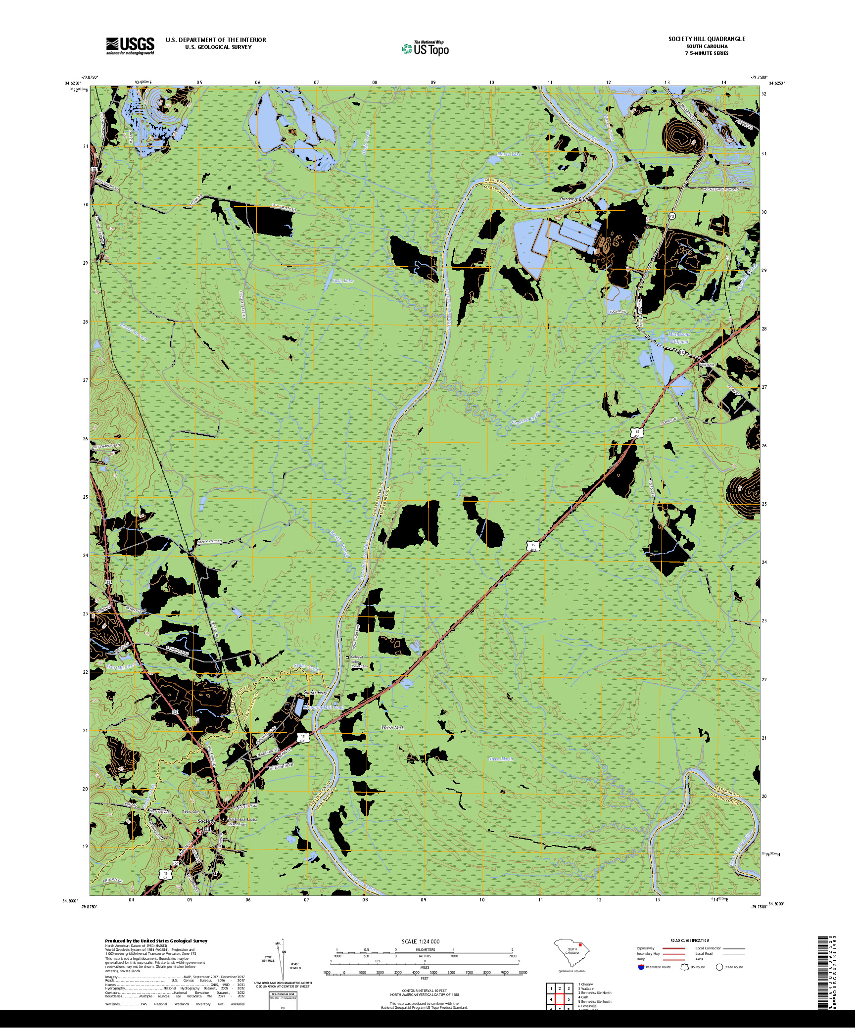 US TOPO 7.5-MINUTE MAP FOR SOCIETY HILL, SC
