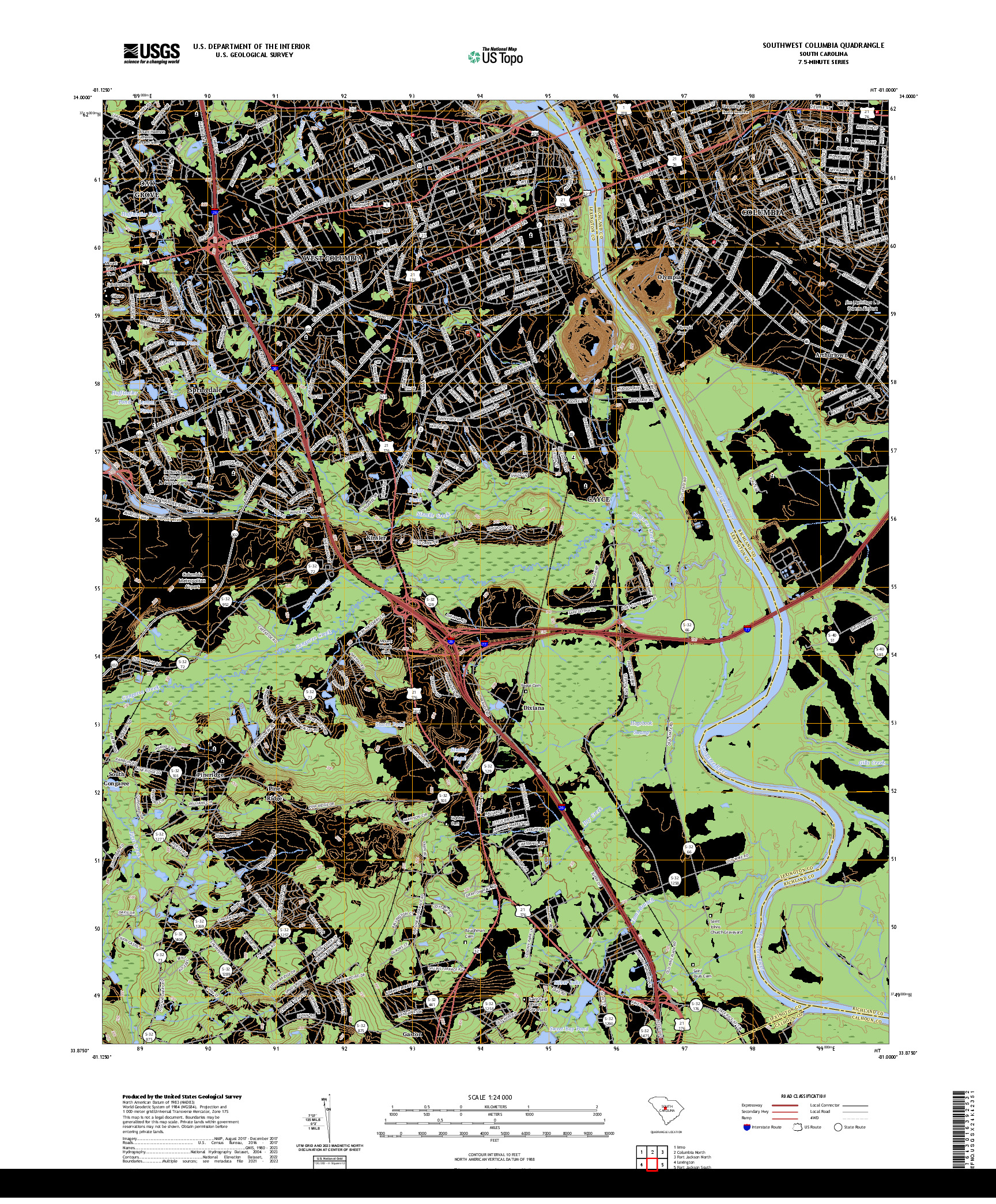 US TOPO 7.5-MINUTE MAP FOR SOUTHWEST COLUMBIA, SC