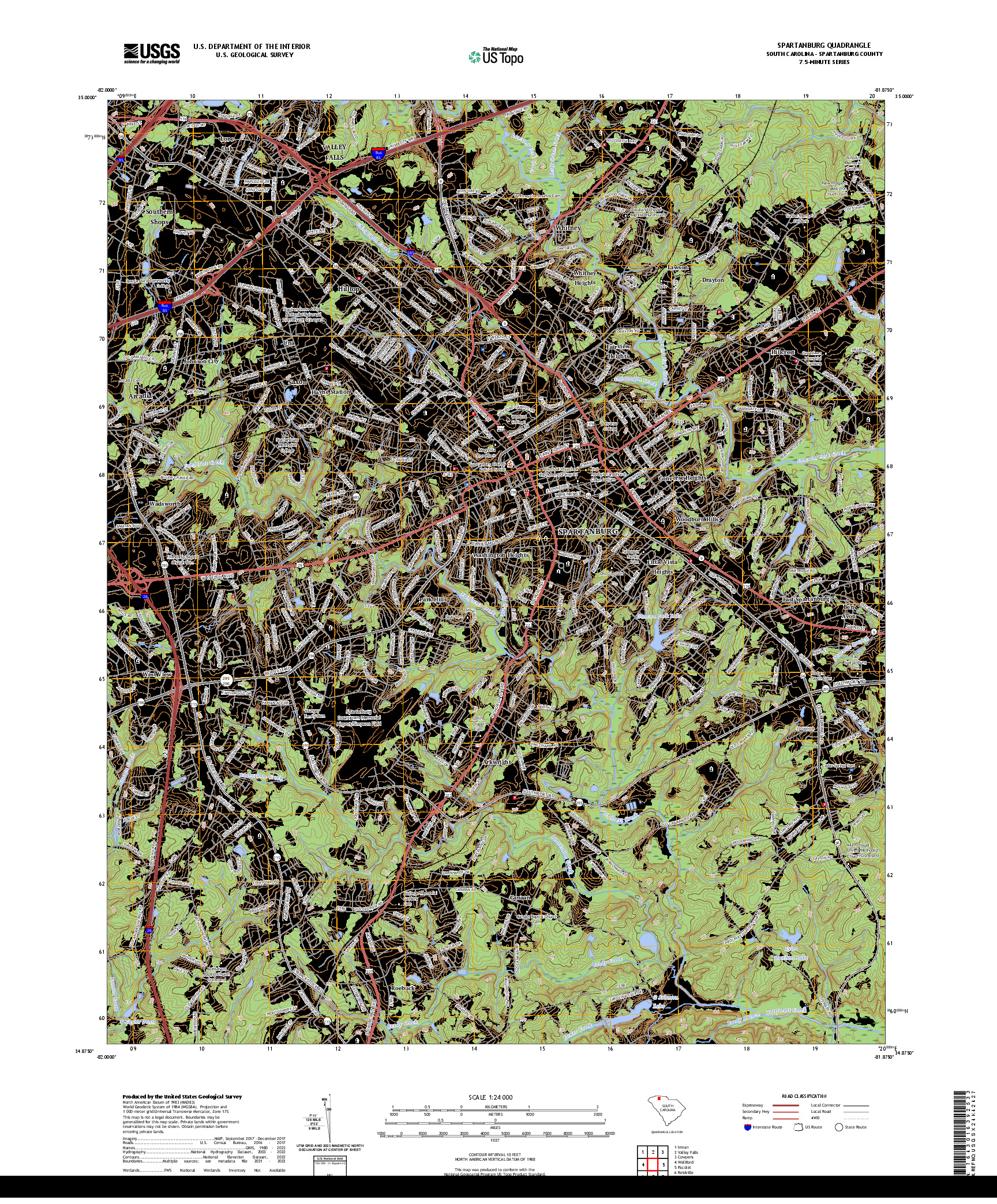 US TOPO 7.5-MINUTE MAP FOR SPARTANBURG, SC