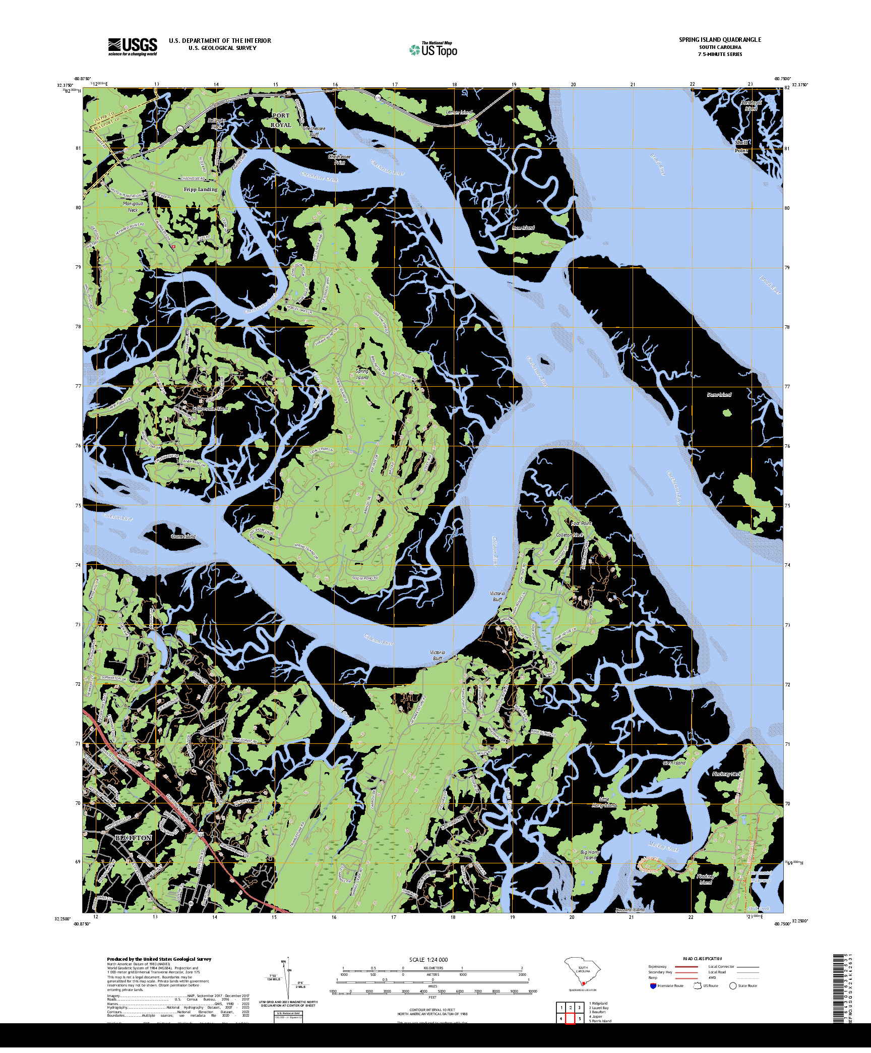 US TOPO 7.5-MINUTE MAP FOR SPRING ISLAND, SC