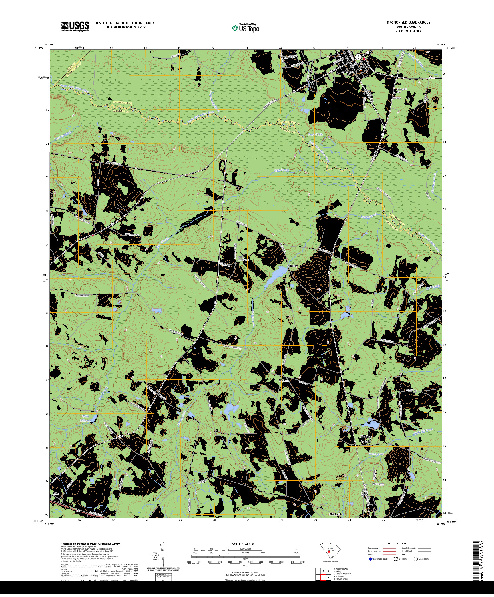 US TOPO 7.5-MINUTE MAP FOR SPRINGFIELD, SC