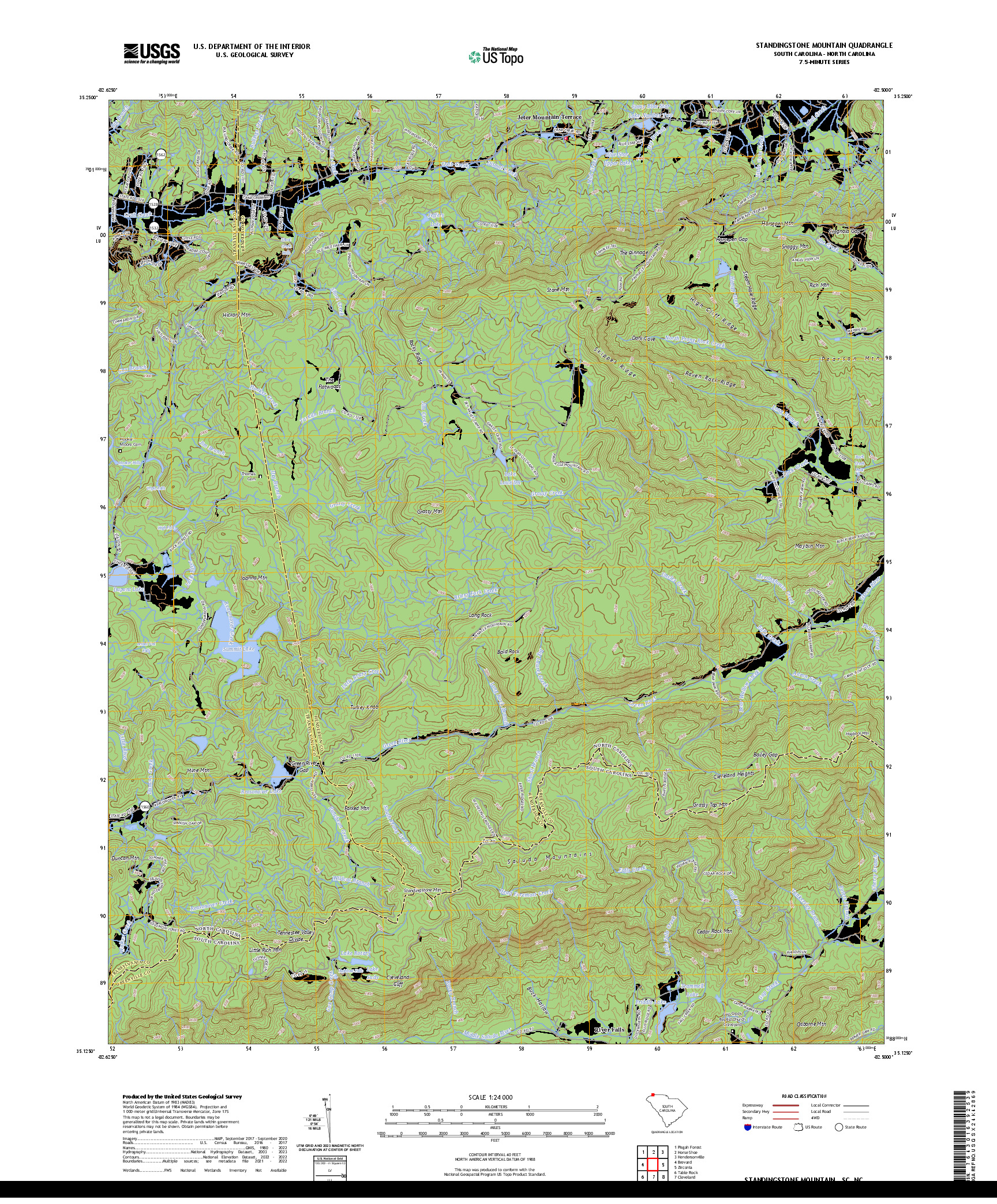 US TOPO 7.5-MINUTE MAP FOR STANDINGSTONE MOUNTAIN, SC,NC